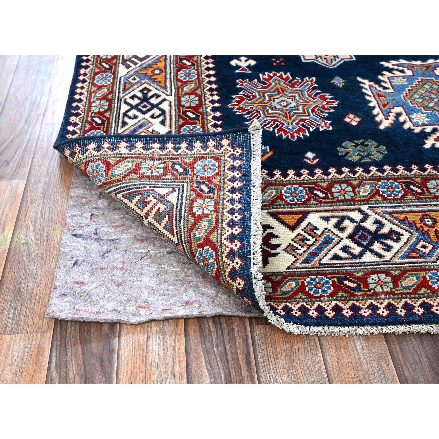 5'6"X9'3" Navy Afghan Special Kazak Tribal Design Hand Knotted All Wool Rug