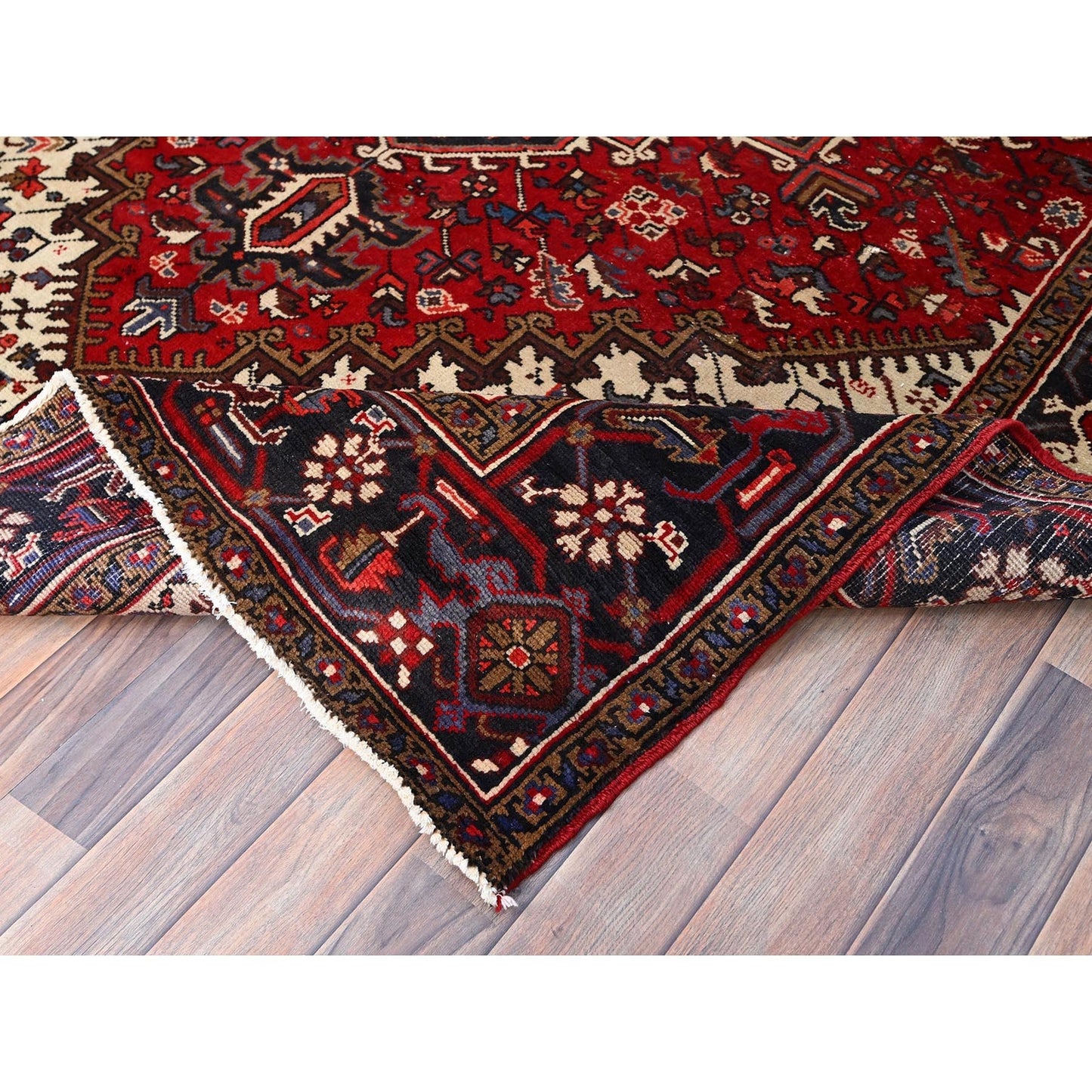 6'8"X9'5" Harvest Apple Red Hand Knotted Vintage Heris Cleaned Abrash Rug