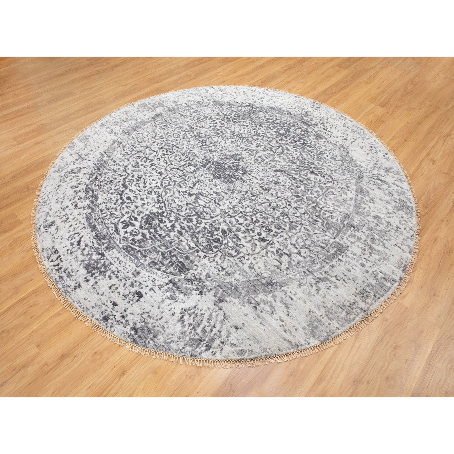 8'X8' Wool And Silk Hand Knotted Broken Design Round Fine Rug