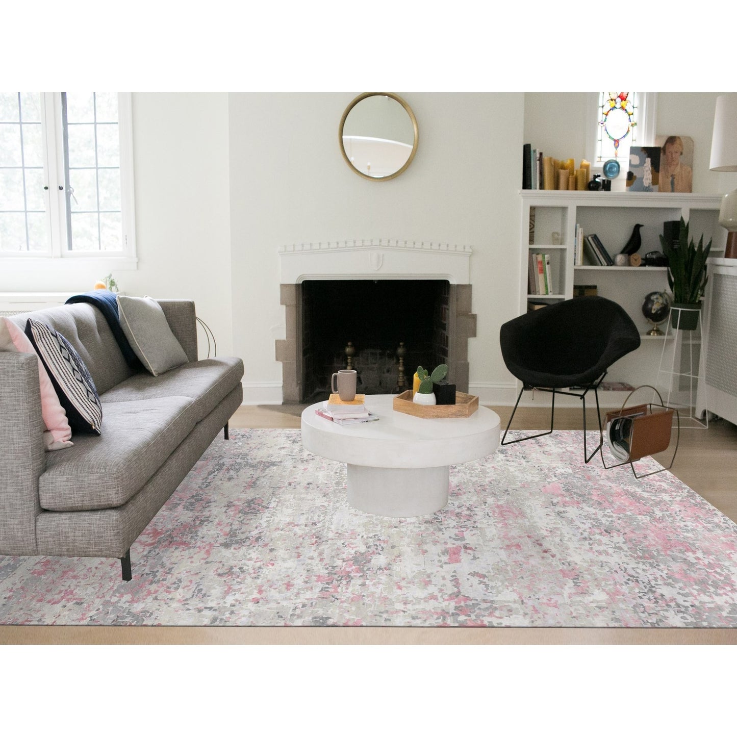 10'X13'9" Ivory Modern Abstract Design Wool And Silk Hand Knotted Rug