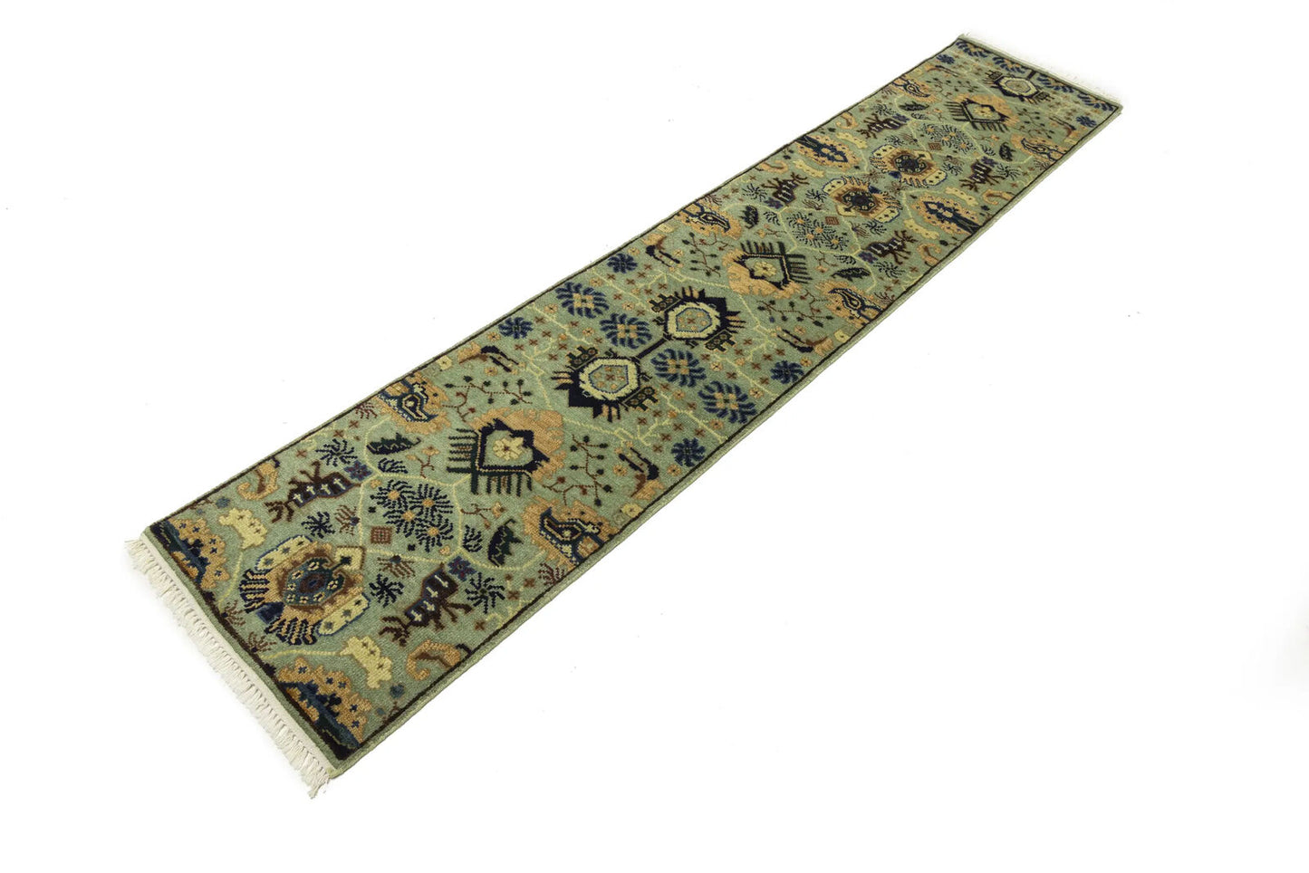 Geometric Tribal Oriental Runner Rug Light Gray
