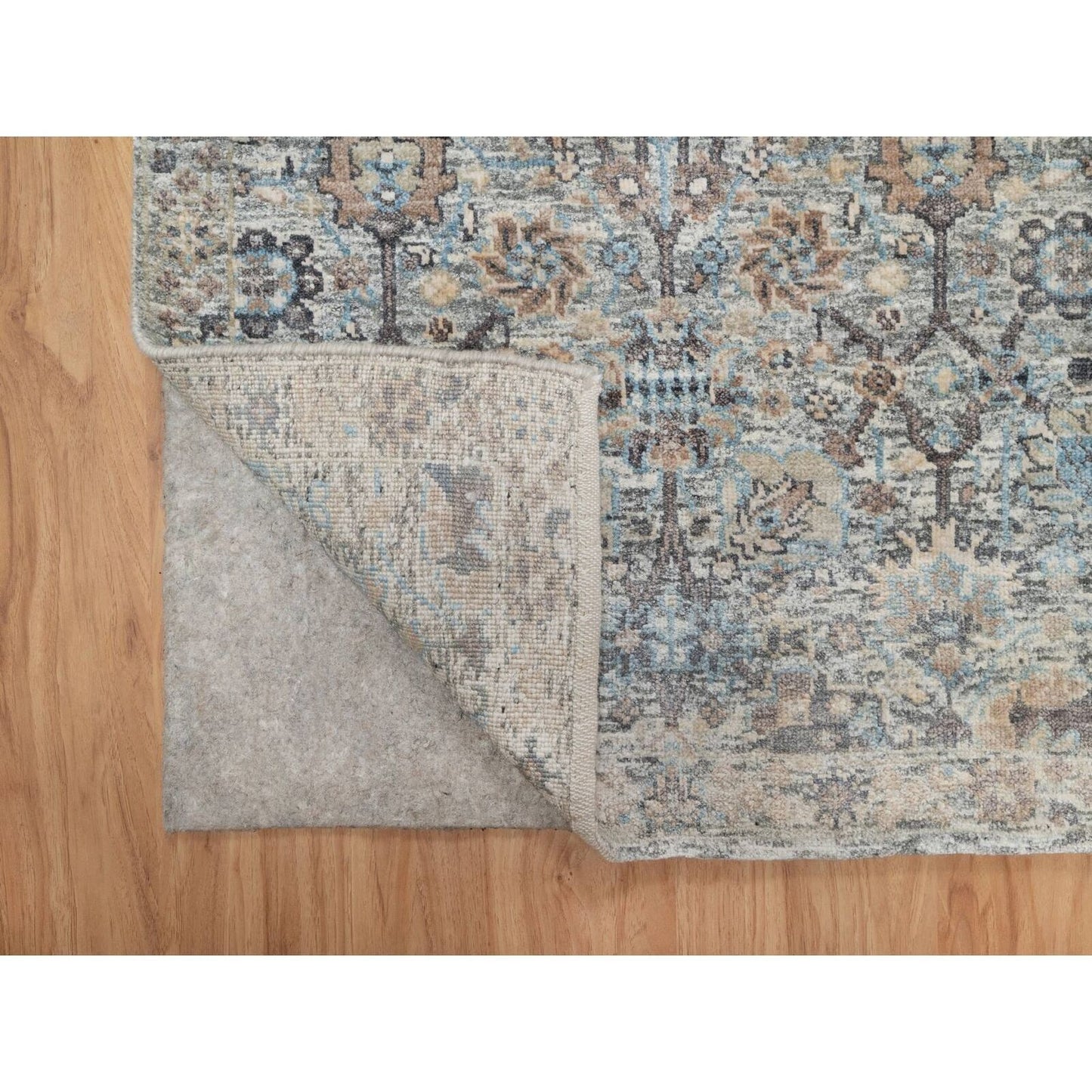 2'7"X25'9" White Sickle Leaf Design Silk & Wool Hand Knotted Runner Rug