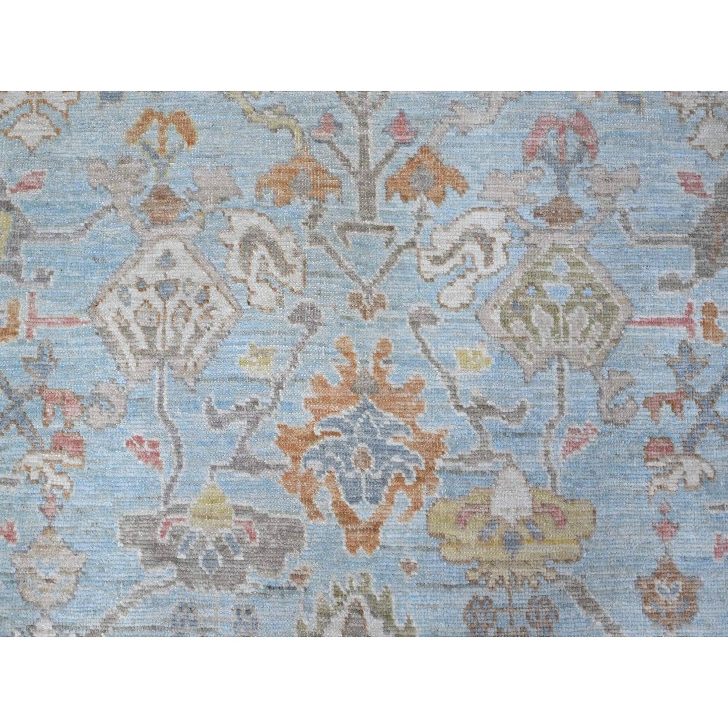 9'X12'6" Quilt Blue Afghan Hand Knotted Angora Oushak Oriental Rug