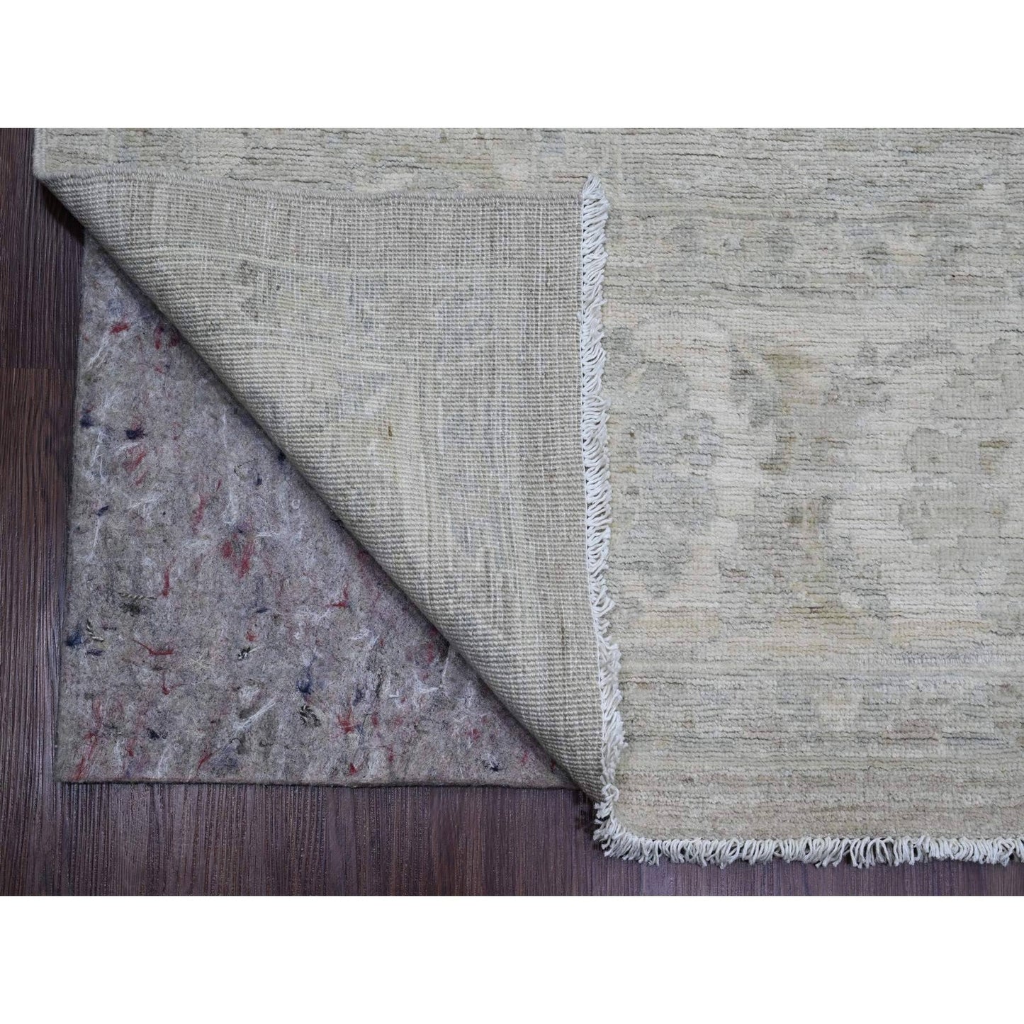 9'X12' Gray Hand Knotted Washed Out Peshawar Vines Design 100% Wool Rug