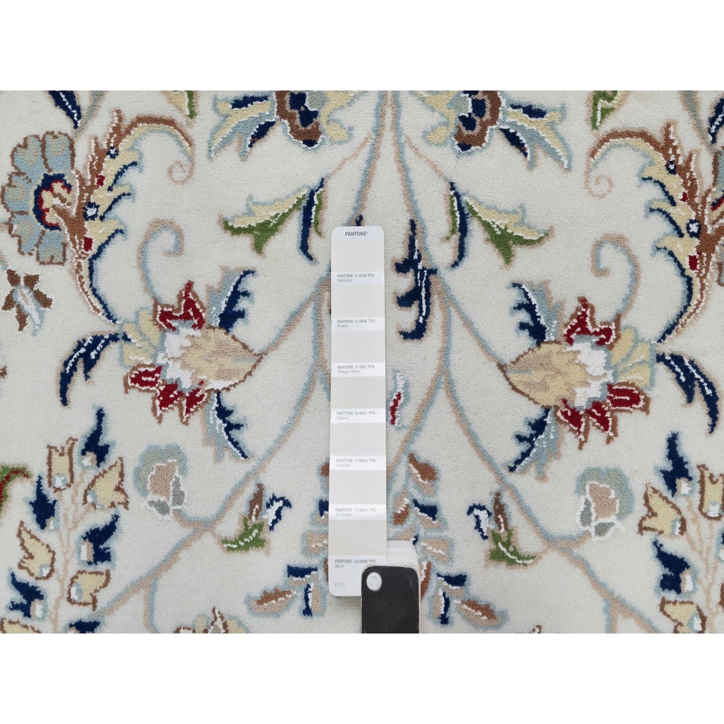 10'2"X10'2" White Nain Flower Motif Wool And Silk Hand Knotted Square Rug