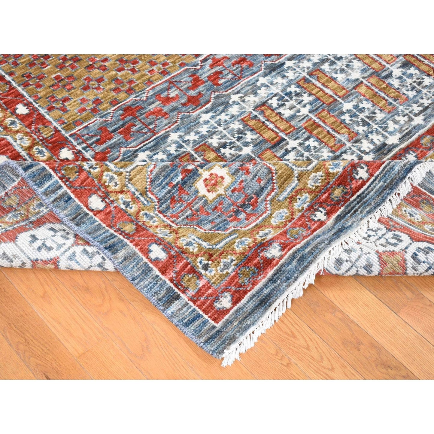 10'2"X14'2" Gold Mamluk Design Hand Spun Wool Hand Knotted Rug