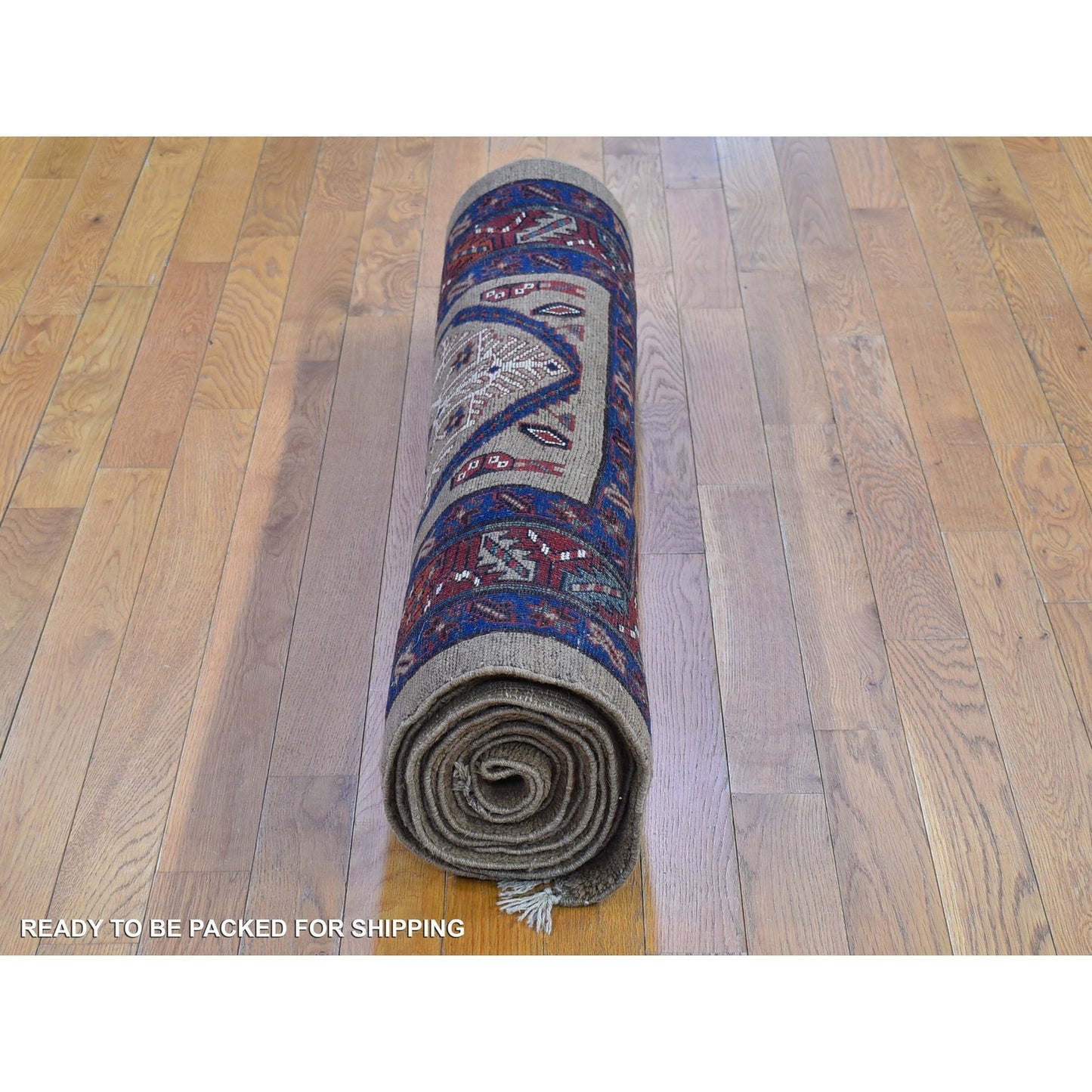 4'1"X12'8" Brown Antique Farsian Serib Wide Runner Wool Hand Knotted Rug