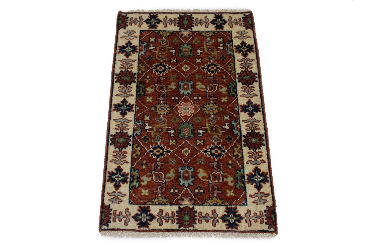 Small Hand-Knotted Floral Area Rug Oriental