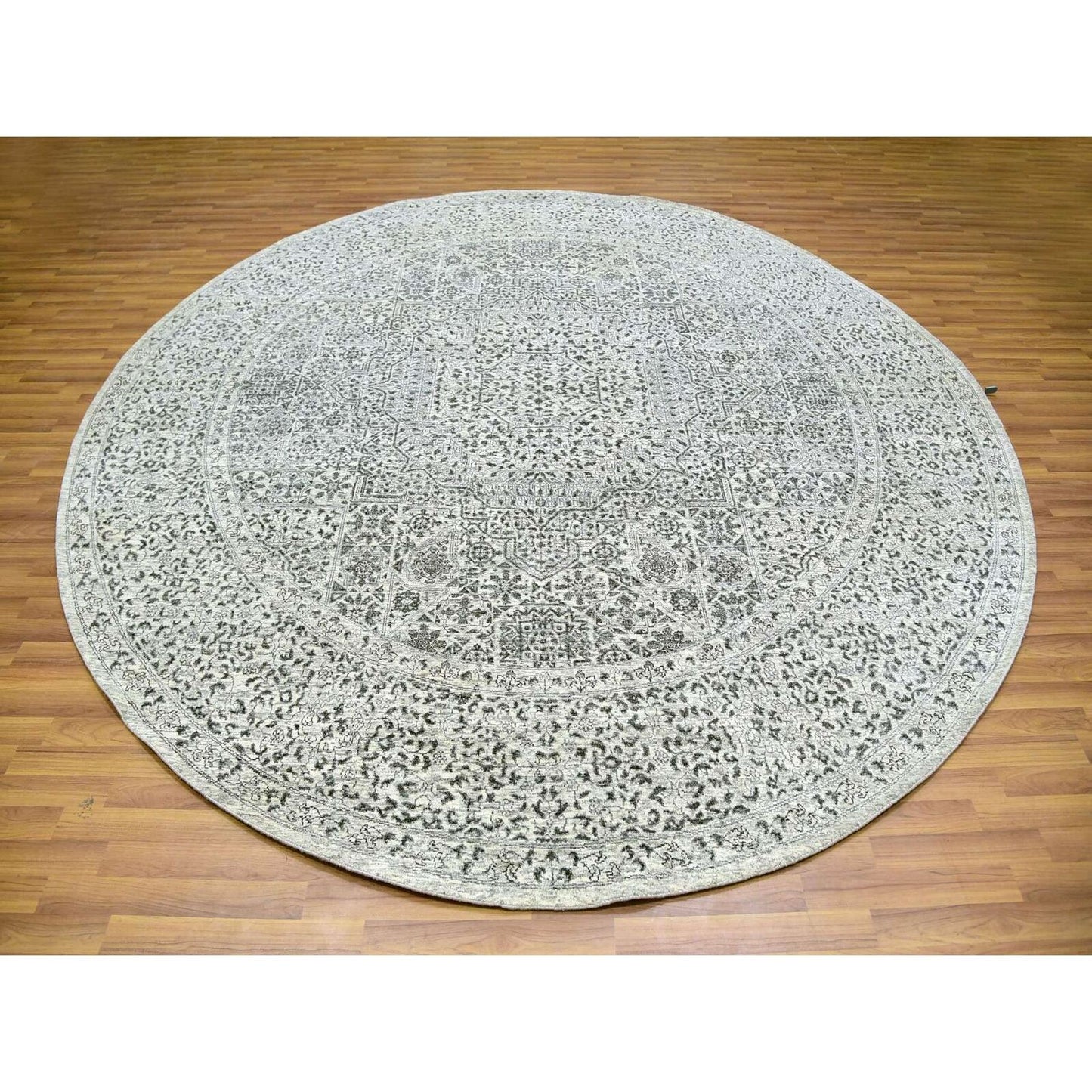 10'X10' Oxford White Hand Knotted Organic Wool Mamluk Dynasty Round Rug