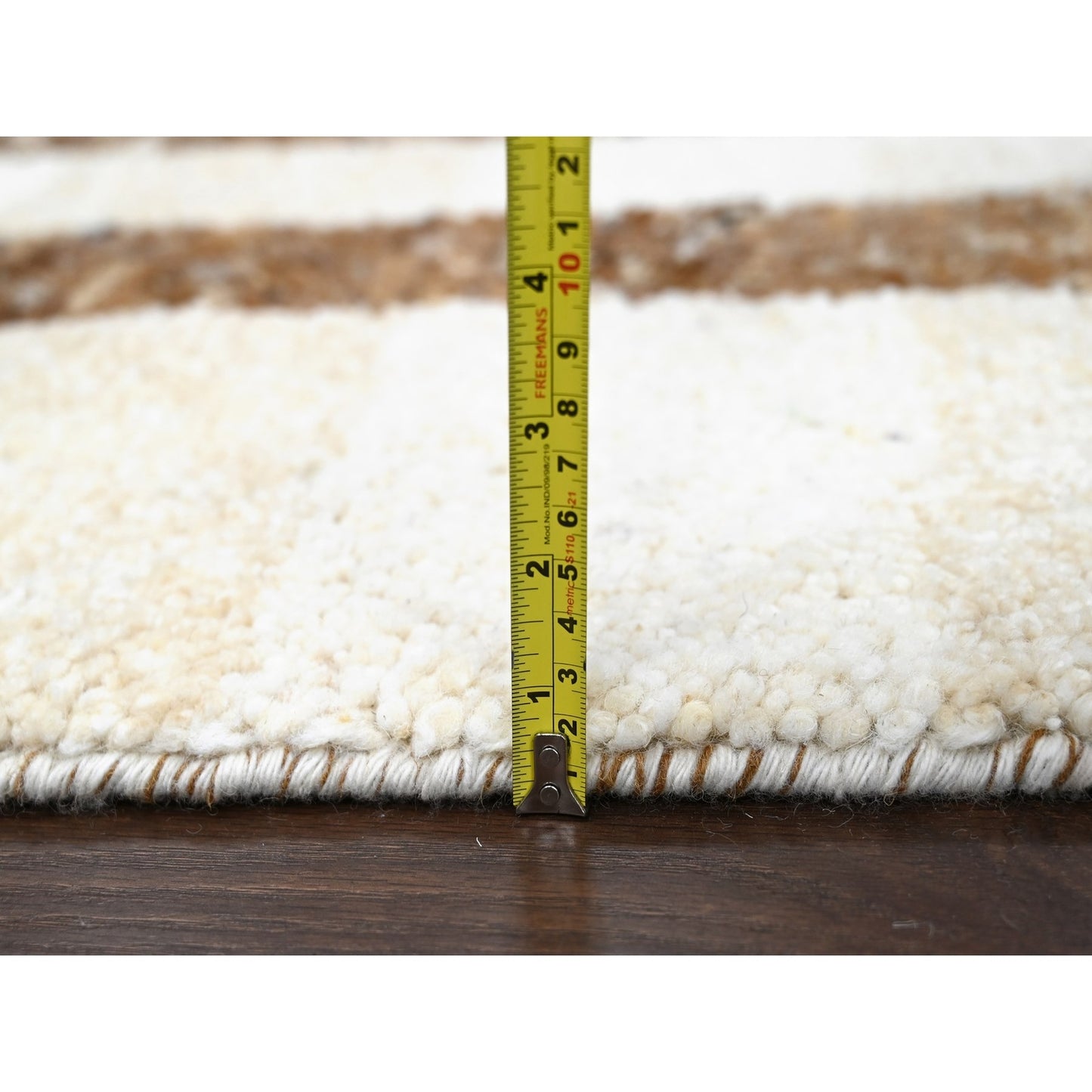 12'2"X14'10" Brown Wool Minimalist Stripe Hand Knotted Oversized Rug