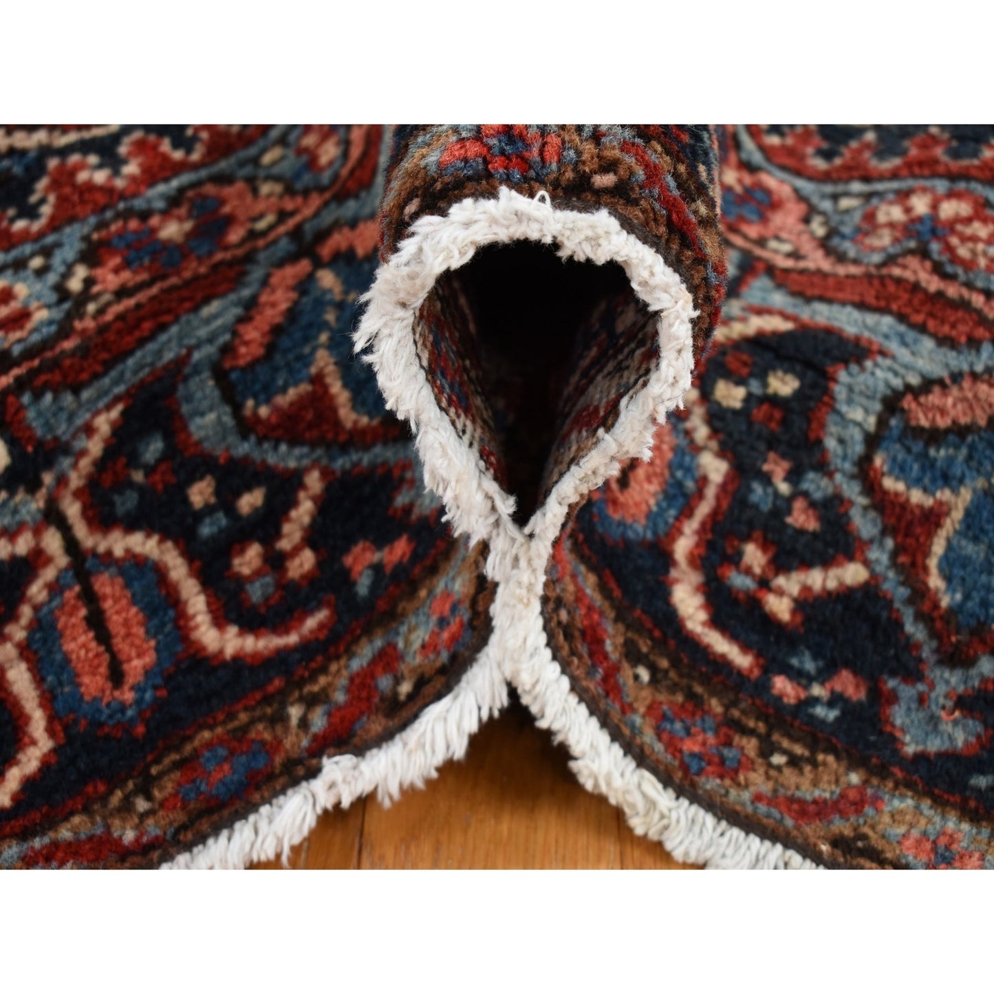 7'3"X9'7" Red Antique Zoroastrian Heris Hand Knotted Pure Wool Clean Rug