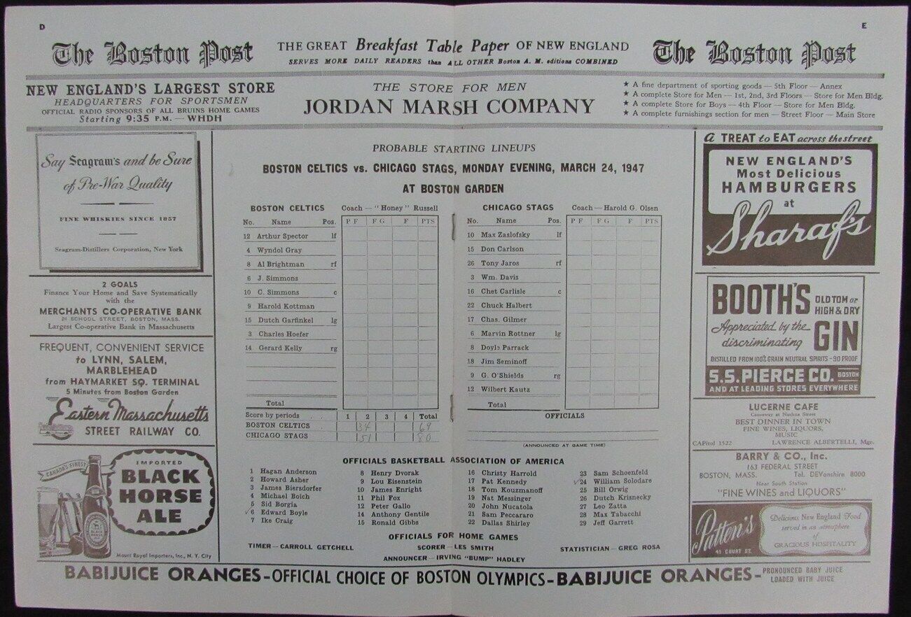 Vintage 1947 Boston Celtics Vs. Chicago Stags