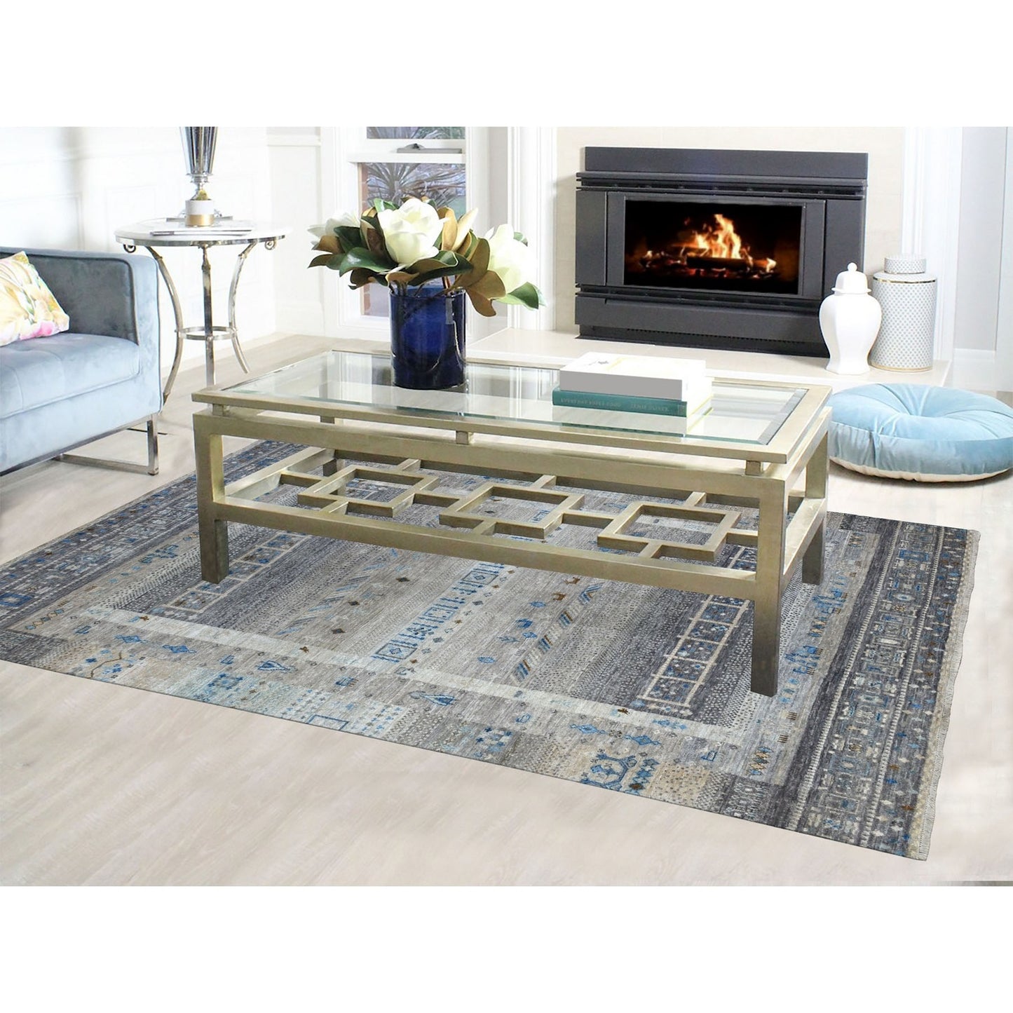 5'10"X8'10" Gray Folk Art Kashkuli Gabbeh Hand-Knotted Wool Village Rug
