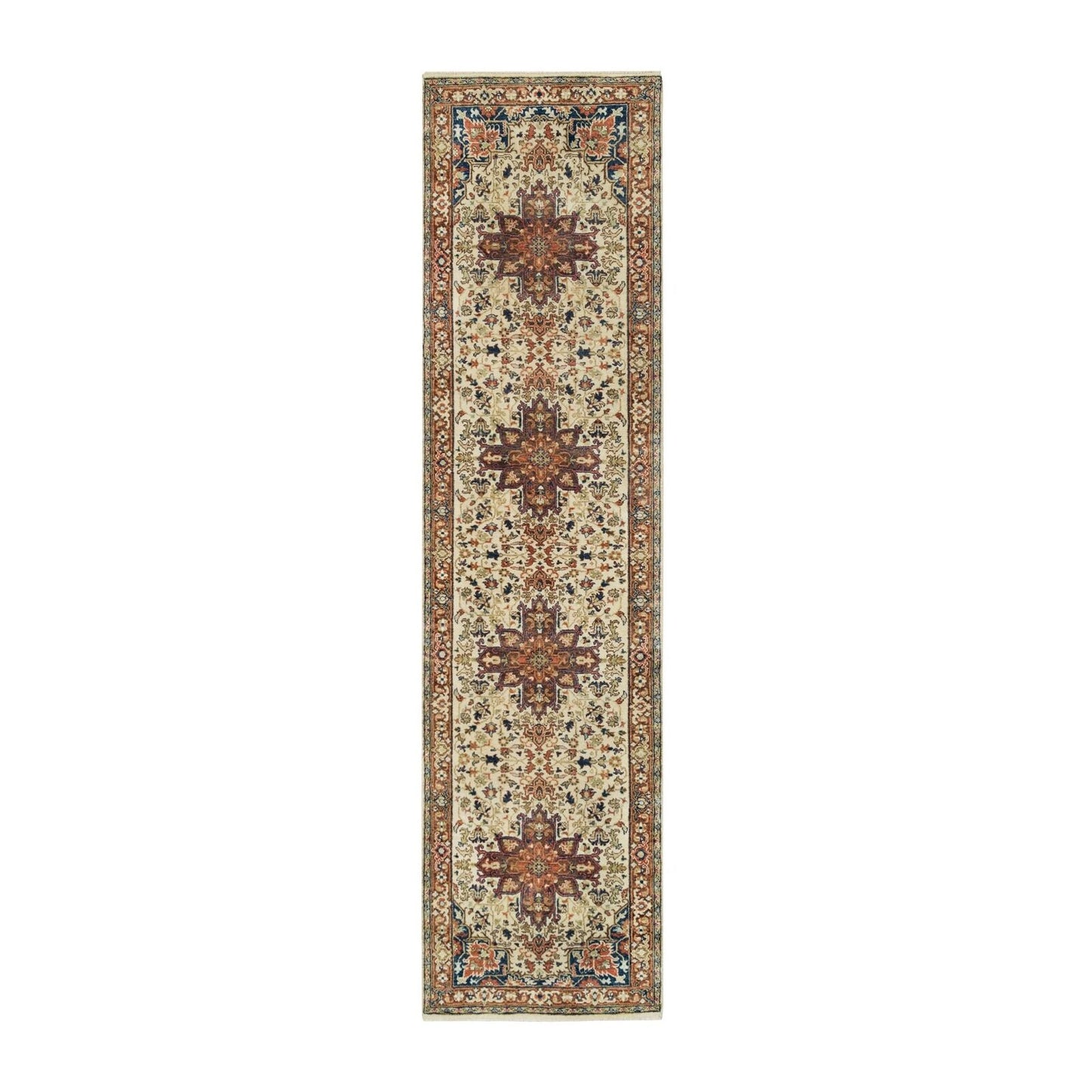 2'7"X10'3" Beige Antiqued Heriz Re-Creation Wool Hand Knotted Runner Rug