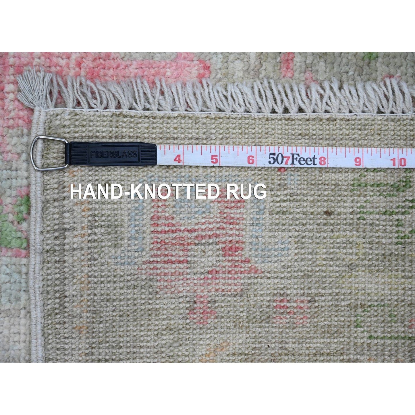 3'2"X9'9" Green Hand Knotted Angora Oushak Tree Design Wool Runner Rug