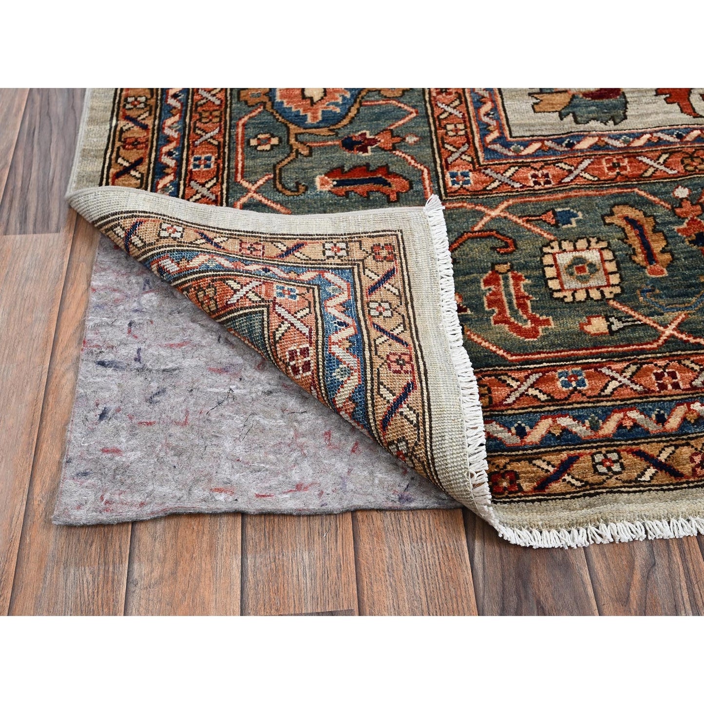 10'4"X14' Light Green Heris All Over Design Hand Knotted Soft Wool Rug