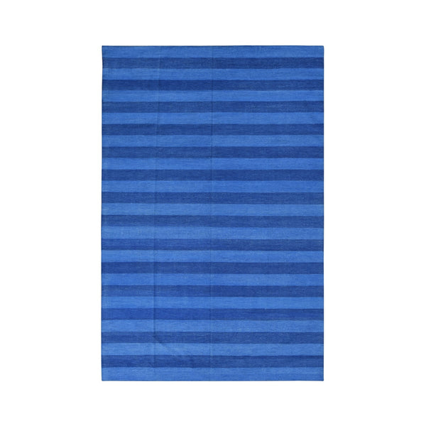 6'X9'3" Blue Pure Cotton Durie Kilim Flat Weave Hand Woven Reversible Rug
