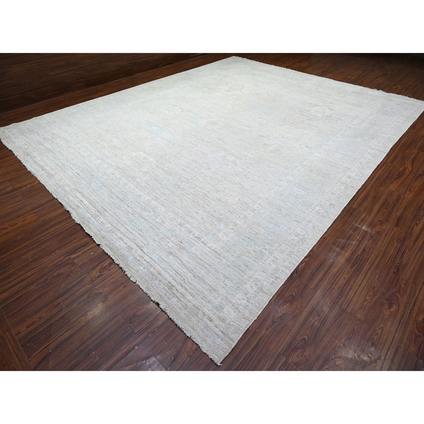 11'10"X14'10" Mineral Gray Wool Hand Knotted Angora Oushak Oversized Rug