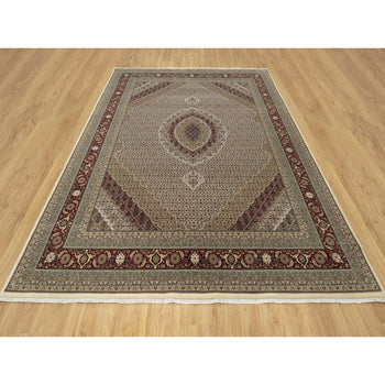 8'X10' Photon White Super Mahi Hand Knotted Wool And Silk 250 Kpsi Rug