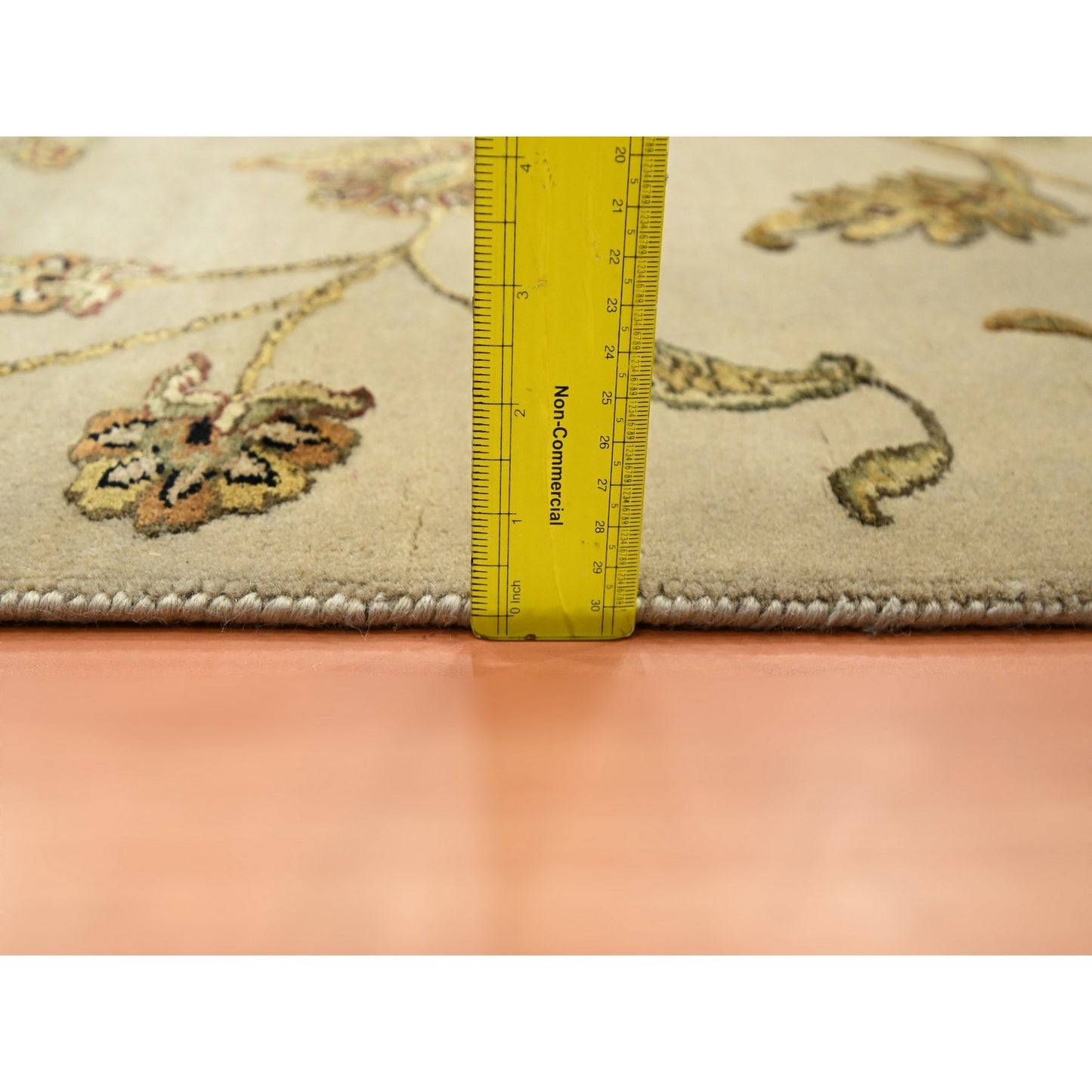 6'X8'10" Brown Hand Knotted Wool And Silk Botanical Design Oriental Rug