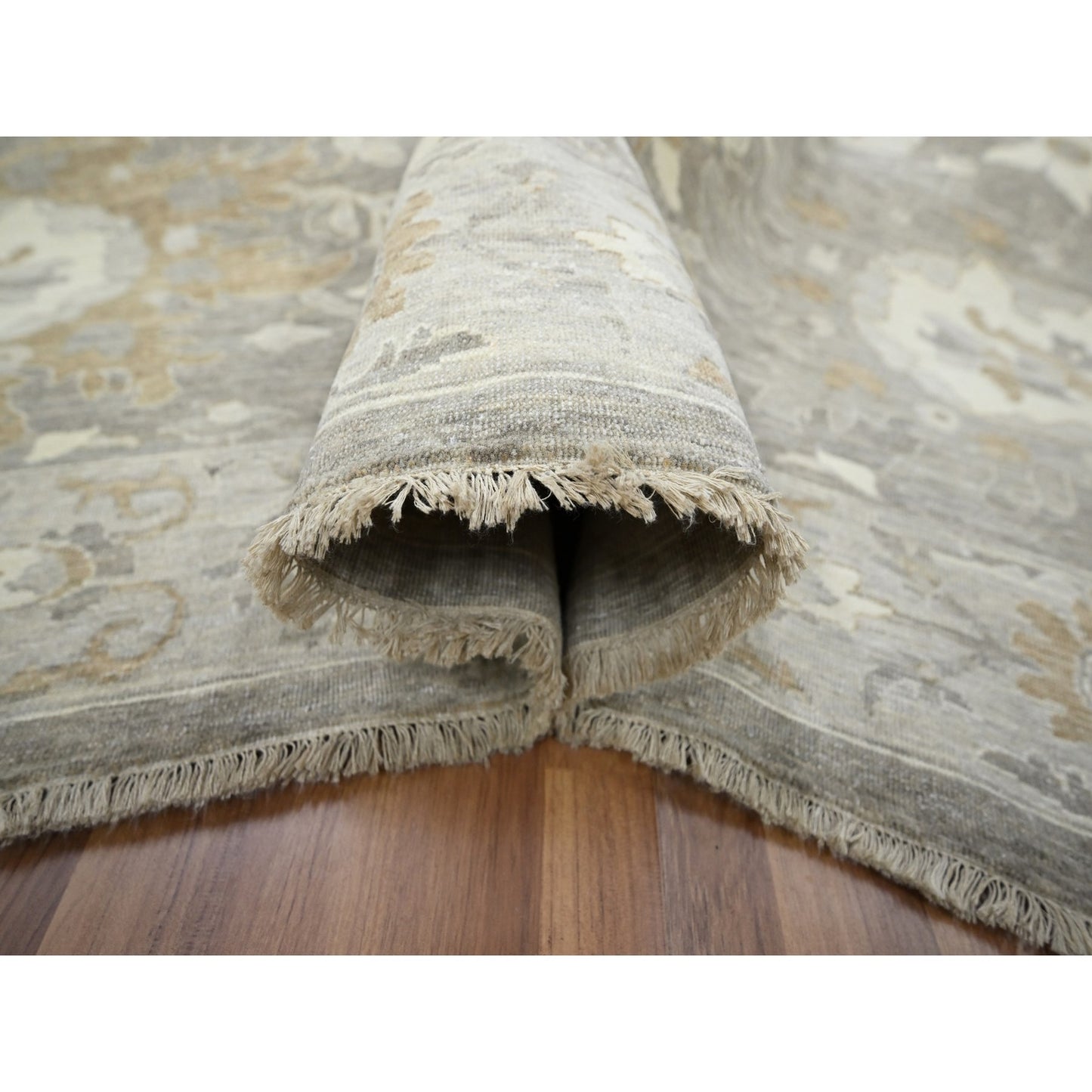 9'X11'10" Gray Hand Knotted Ziegler Mahal Flower Design Wool Oriental Rug