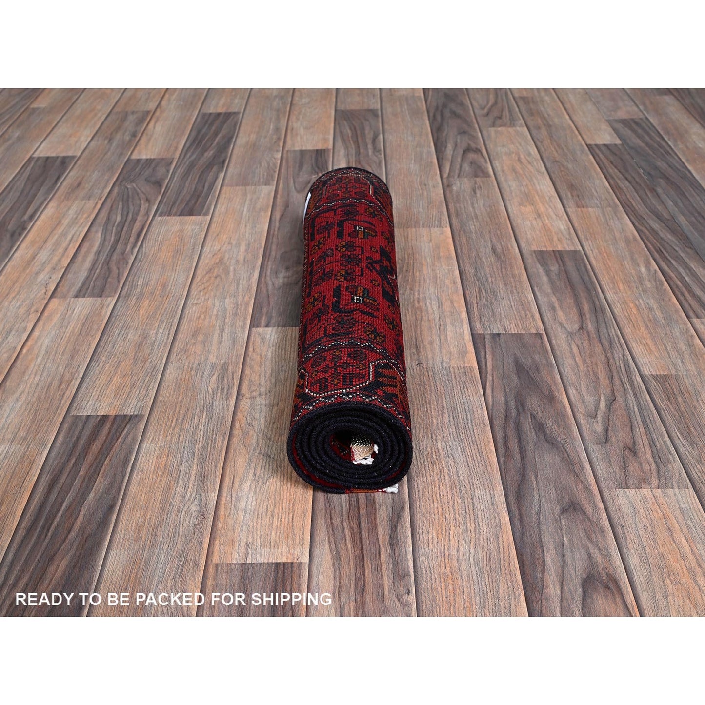 1'9"X5' Red Afghan Khamyab Geometric Design Wool Hand Knotted Runner Rug