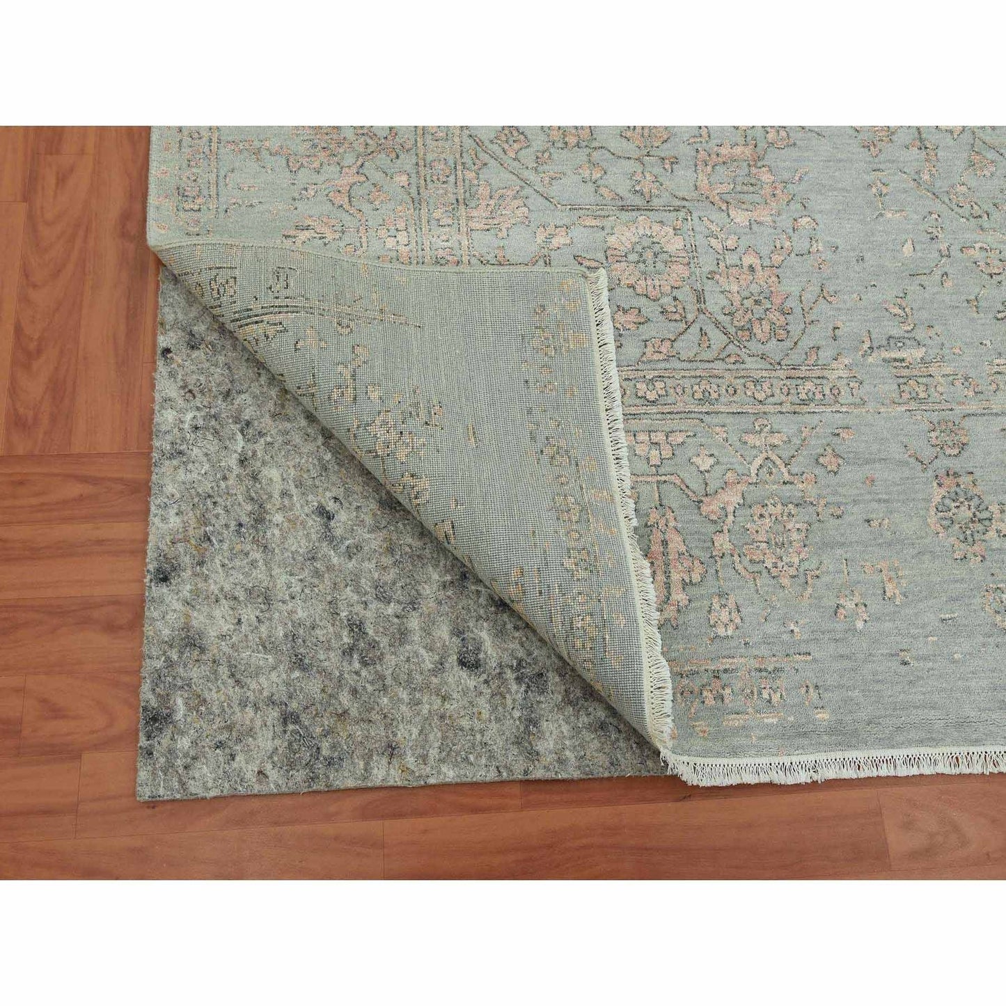 9'X12' Gray Zoroastrian Seeripe Design Wool And Silk Hand Knotted Rug
