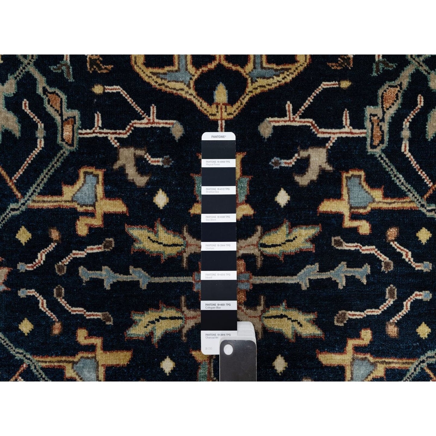 3'1"X5'2" Midnight Blue Organic Wool Antiqued Fine Heris Hand Knotted Rug
