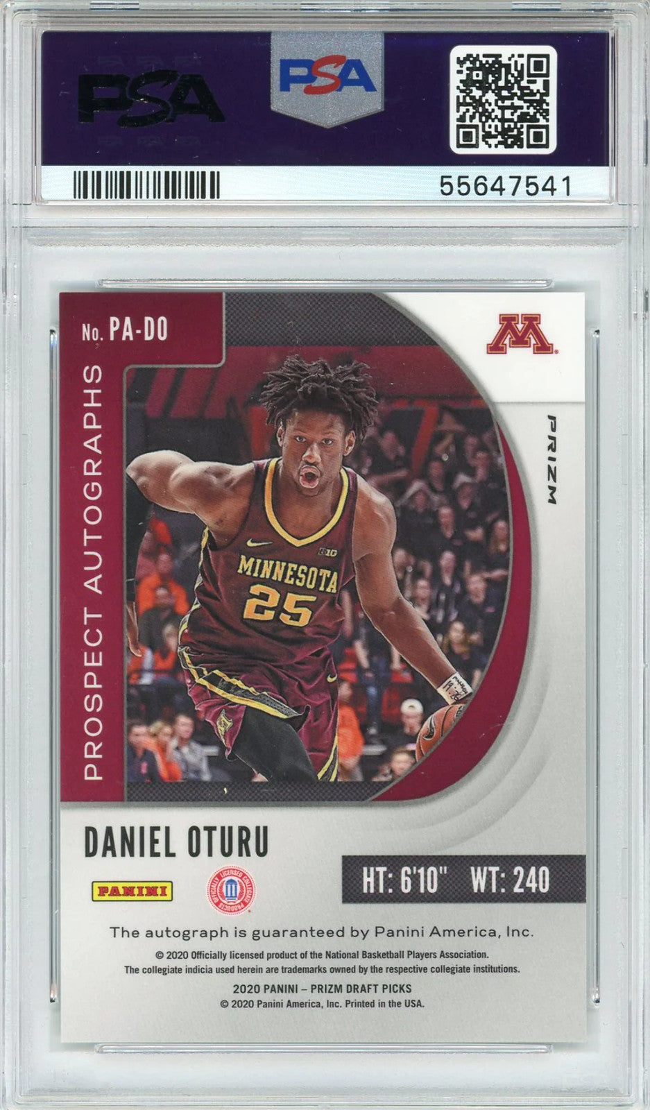 Daniel Oturu Autographed 2020 Panini Prizm Dp Prospect Hyper Prizm Rookie Card #