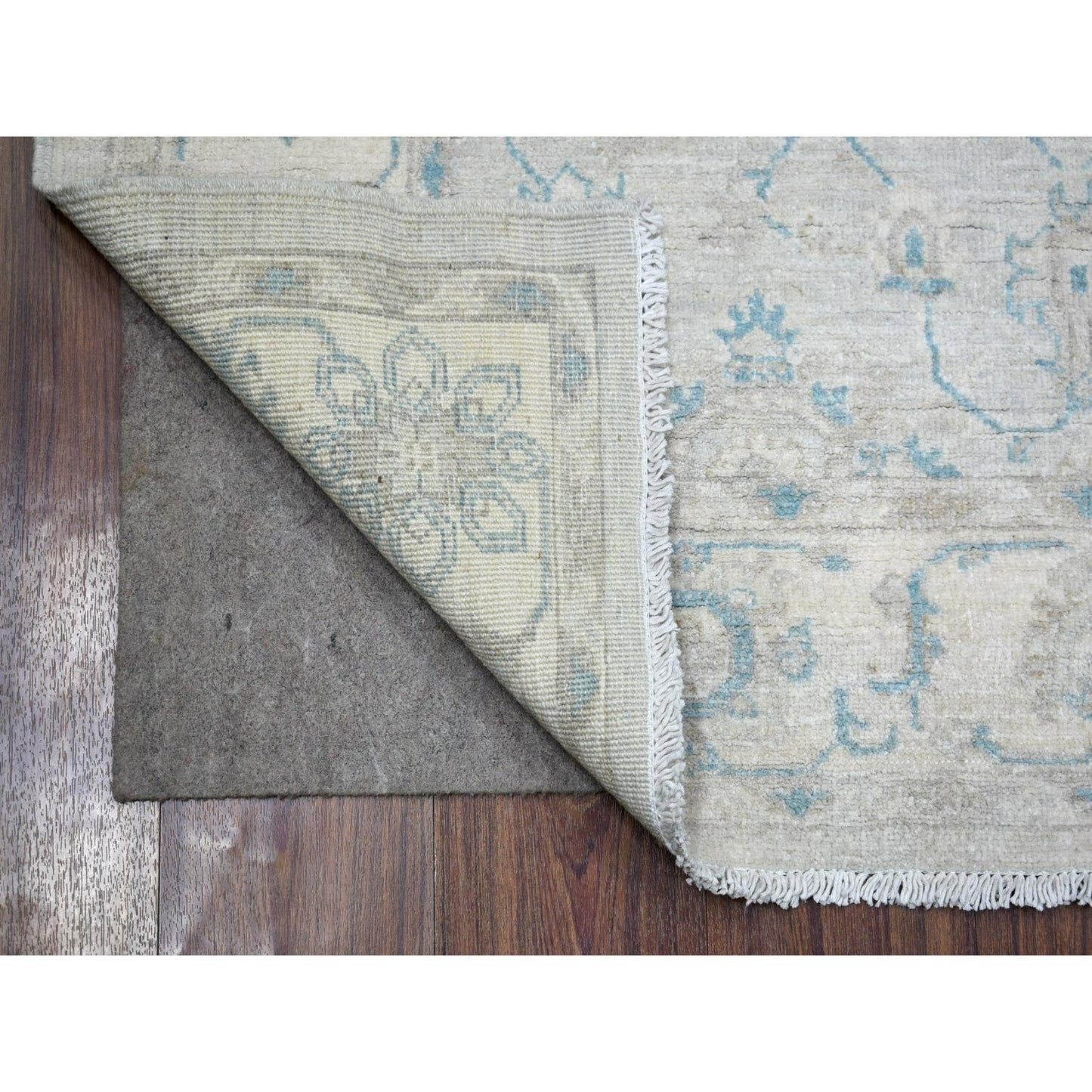 4'X5'9" Ivory White Wash Peshawar Pure Wool Natural Dyes Hand Knotted Rug