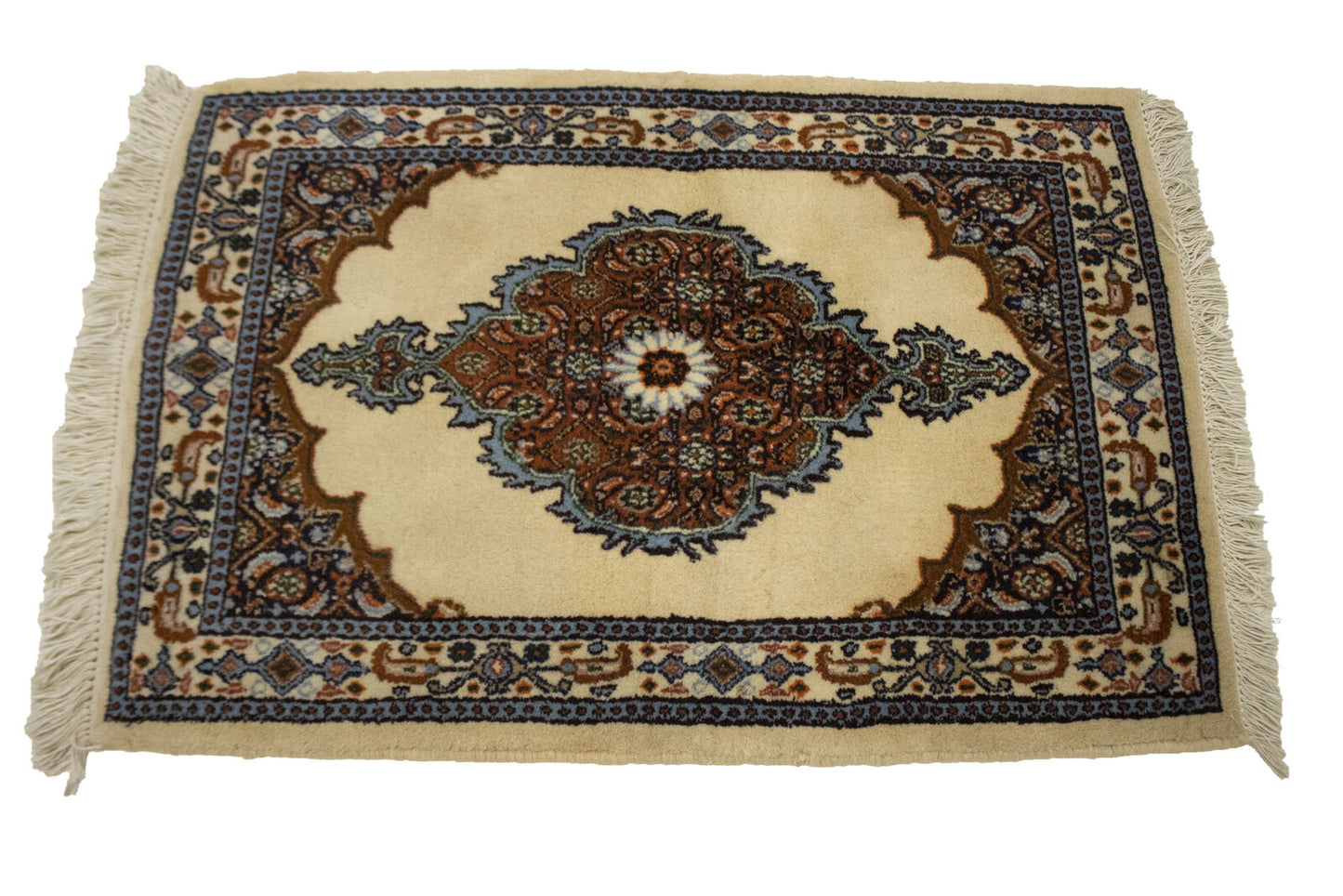 Hand-Knotted Vintage Oriental Rug Cream Floral