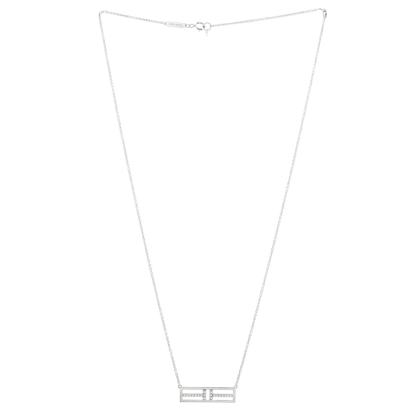 Tiffany & Co. T Open Horizontal Bar Pendant Necklace 18K White Gold With Diamond