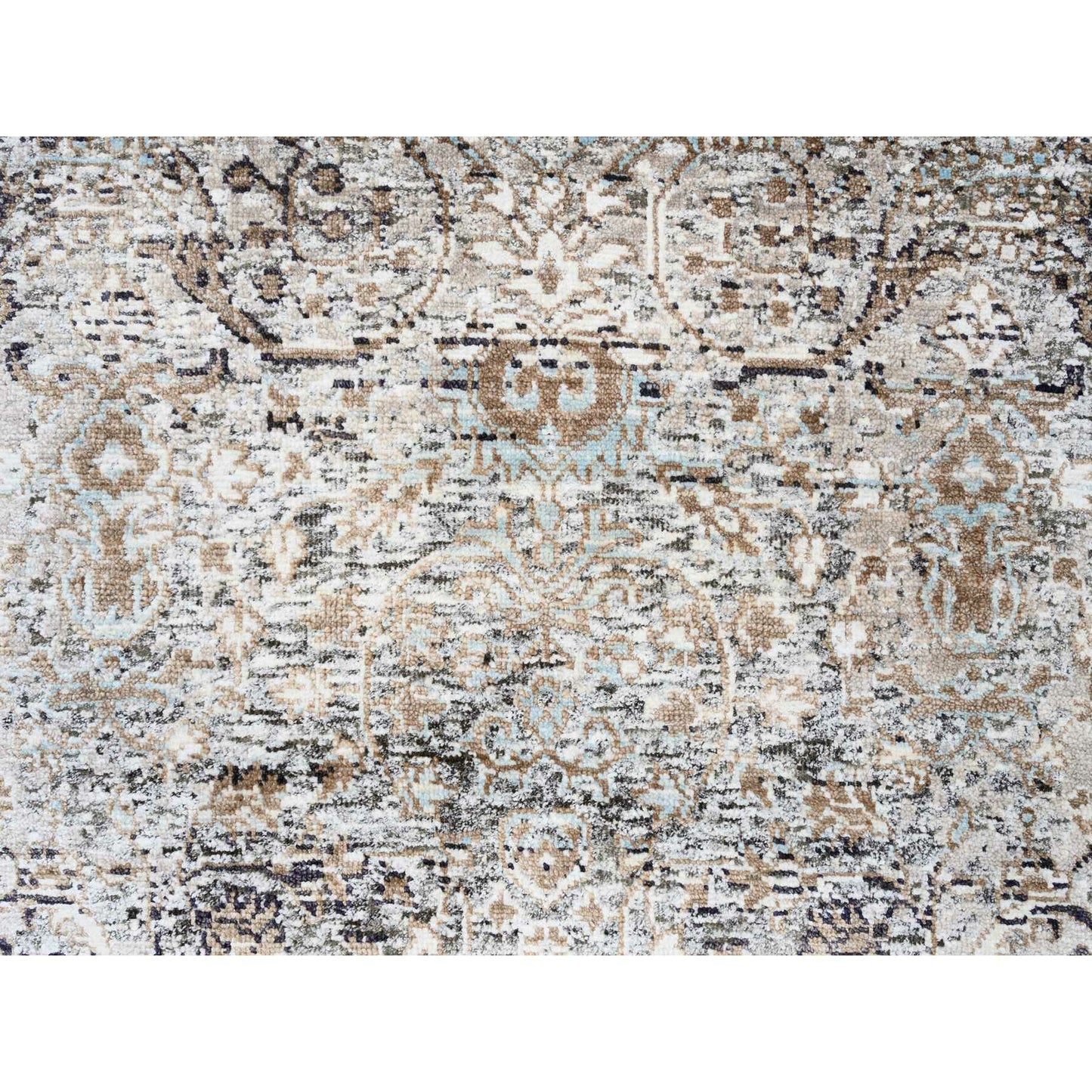 2'6"X16' Gray, Hand Knotted, Modern, Silk With Wool, Xl Runner, Rug