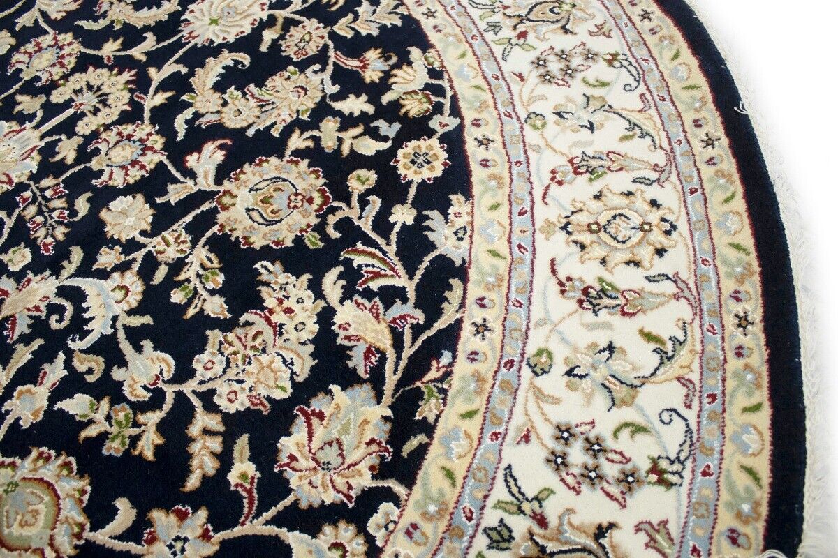 Handmade Indo-Nain Dark Navy Floral Design Round