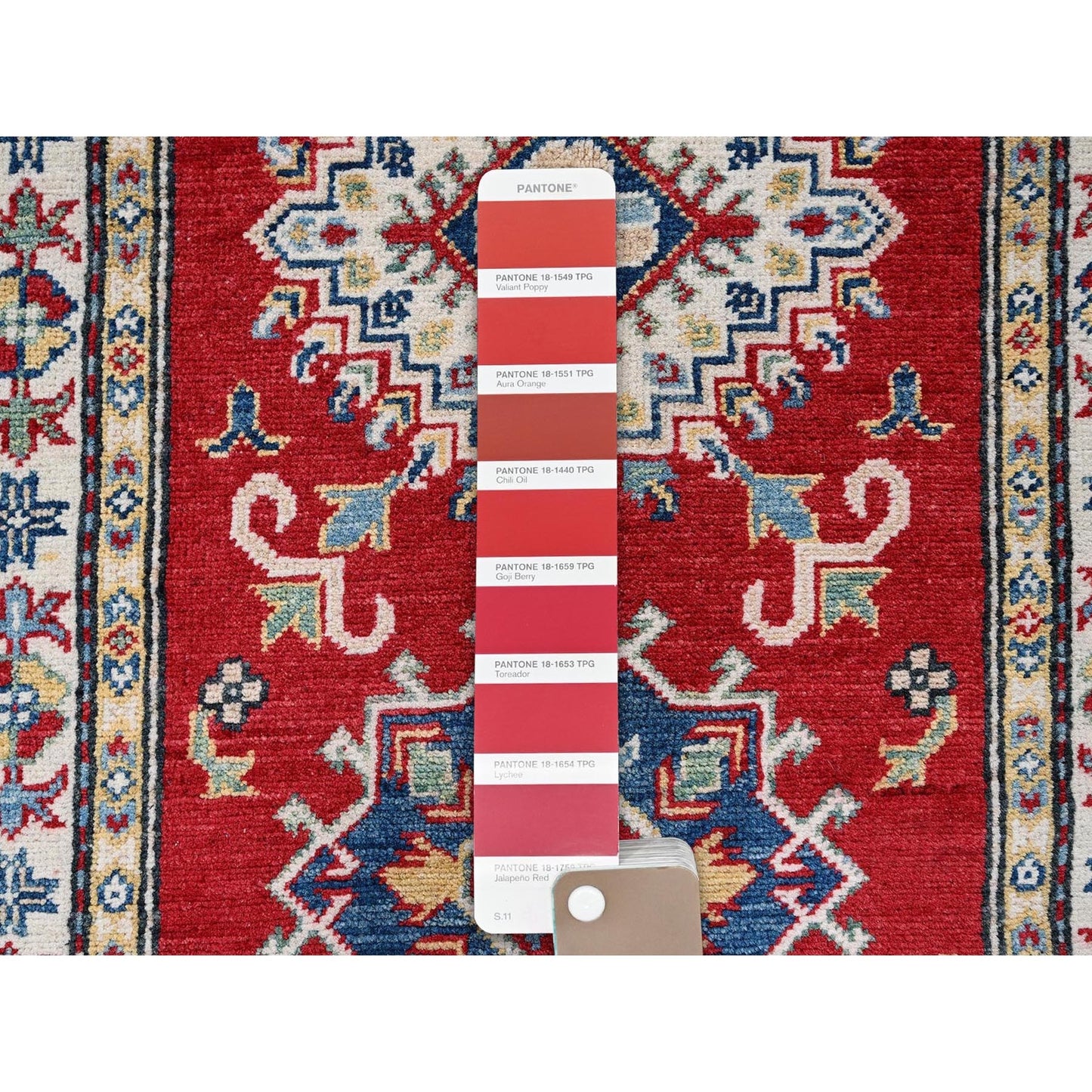 2'6"X6'3" Red Kazak With Medallions Design All Wool Hand Knotted Runner Rug
