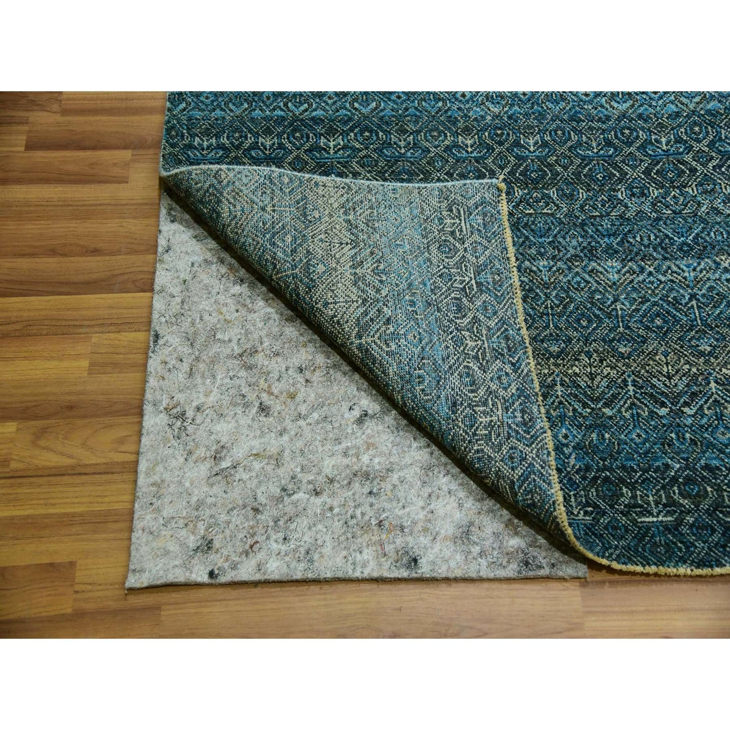 12'X12' Blue Hand Knotted Kohinoor Repetitive Diamond Wool Xl Square Rug