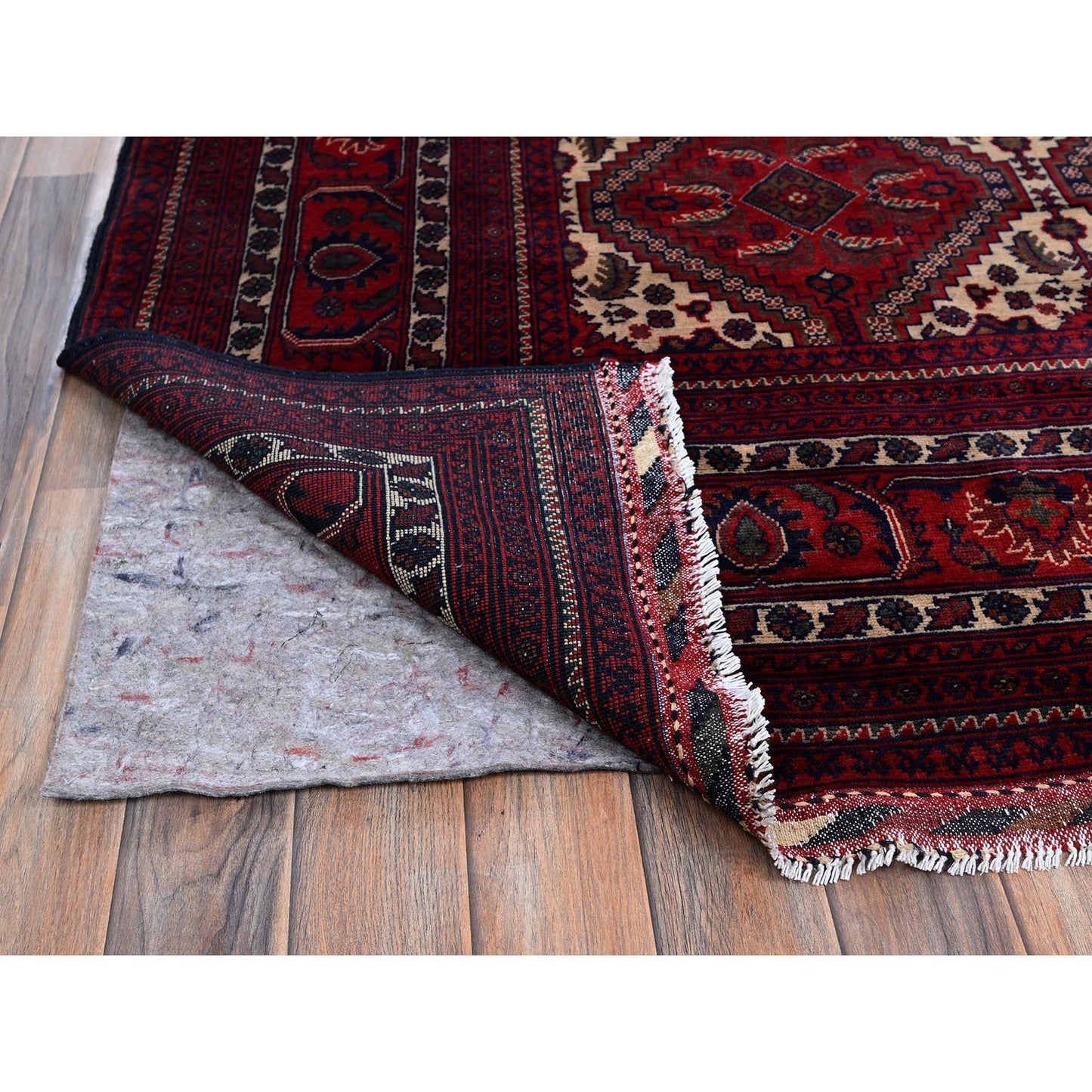 9'10"X13' Red Afghan Khamyab With Geometric Design Hand Knotted Wool Rug
