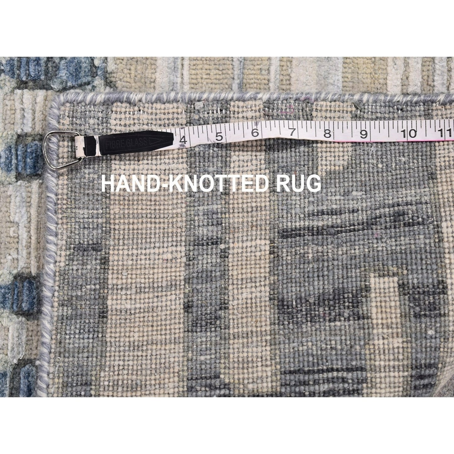 2'6"X8'3" Blue Pure Silk And Textured Wool Wide Runner Hand Knotted Rug