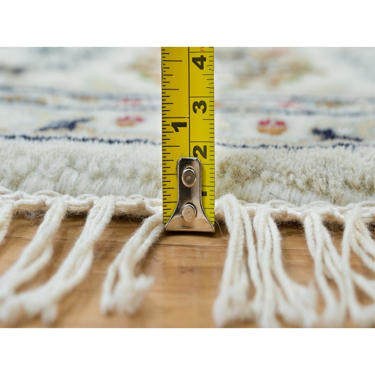 6'5"X6'5" White Organic Wool Hand Knotted Nain Design 250 Kpsi Round Rug