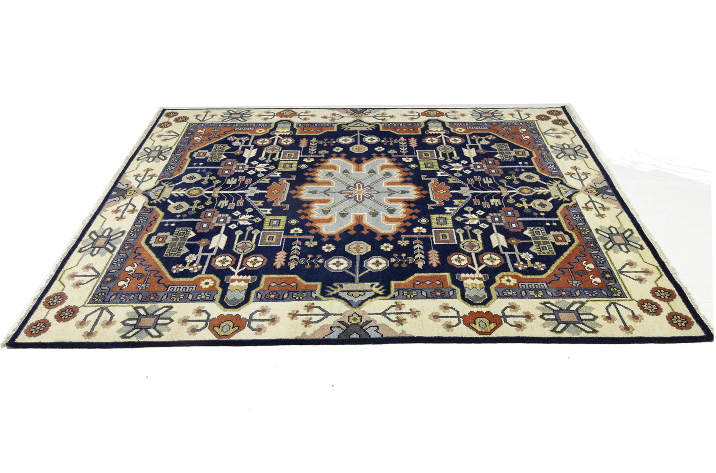 9X12 ft Navy Tribal Heriz Serapi Wool Oriental