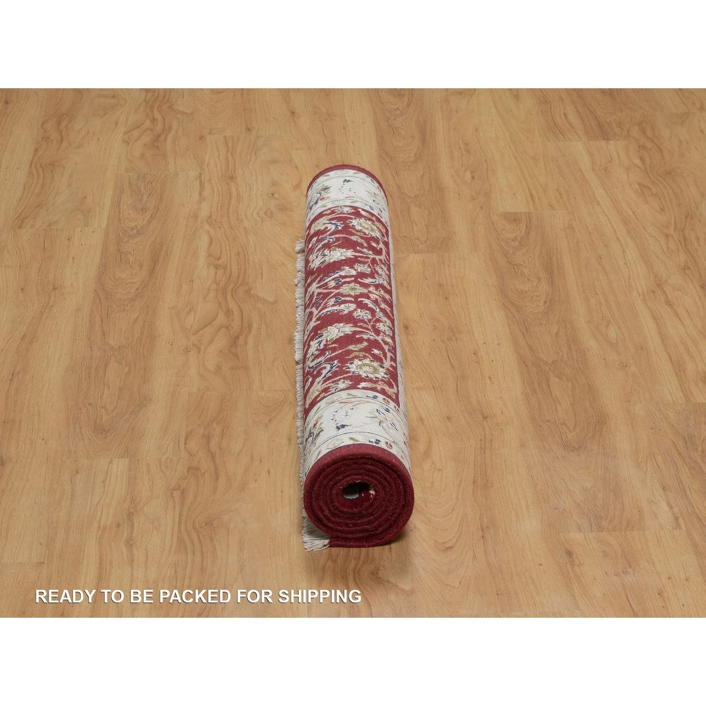 4'X6'1" Red Nain With Flower Pattern Wool And Silk Hand Knotted Rug