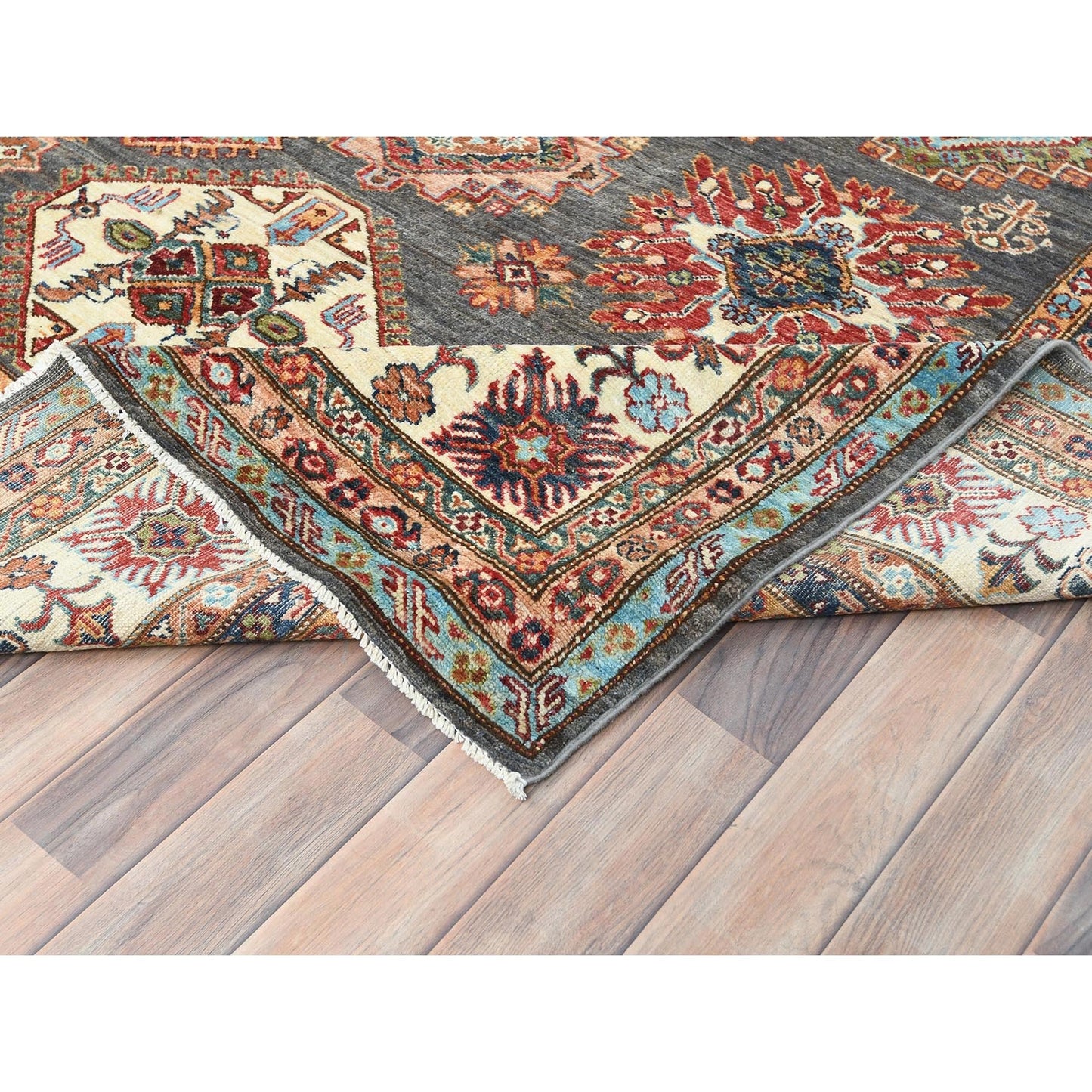 10'3"X13'10" Stone Gray Soft Wool Hand Knotted Afghan Super Kazak Rug