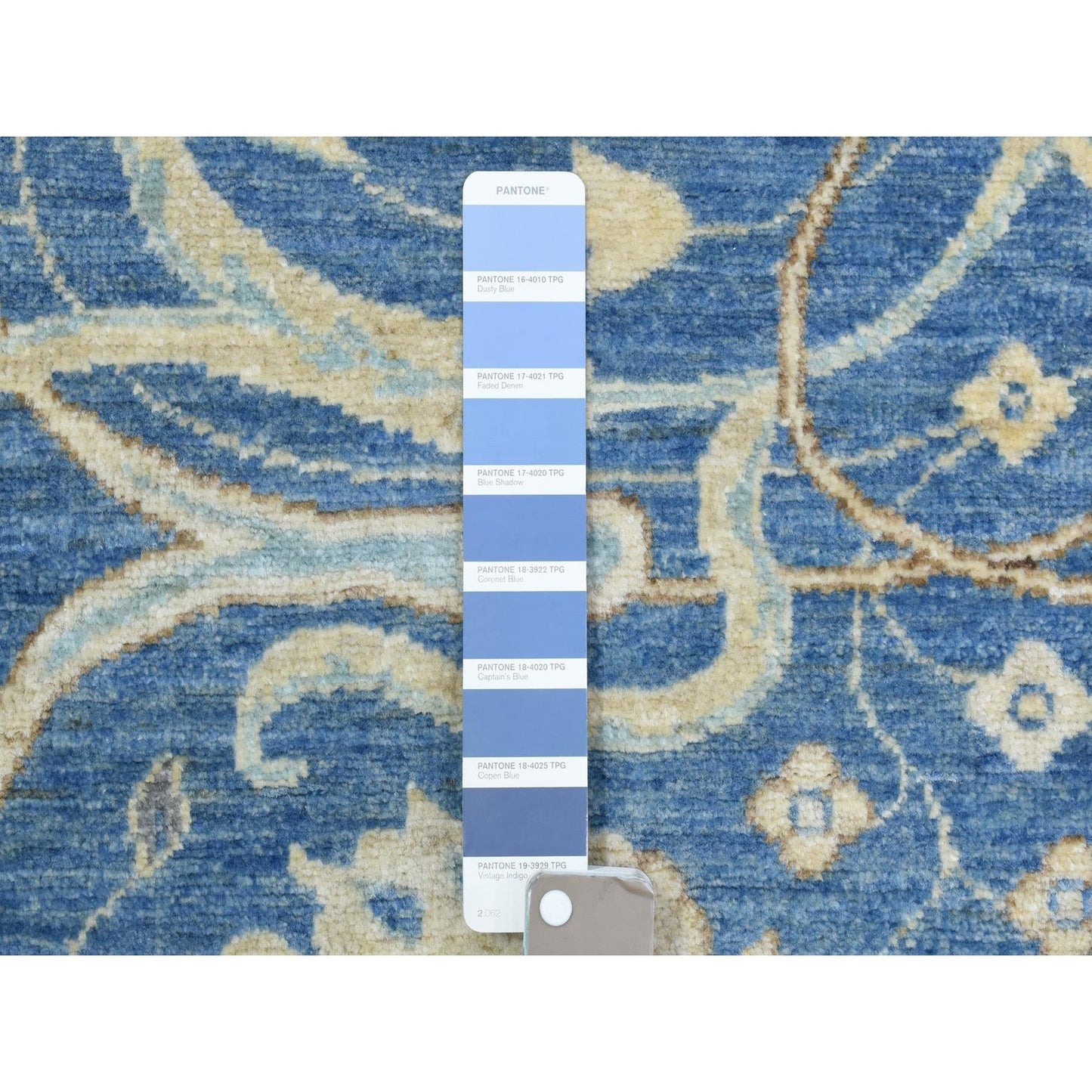 3'9"X13'3" Blue Fine Peshawar Soft Wool Hand Knotted Wide Runner Rug