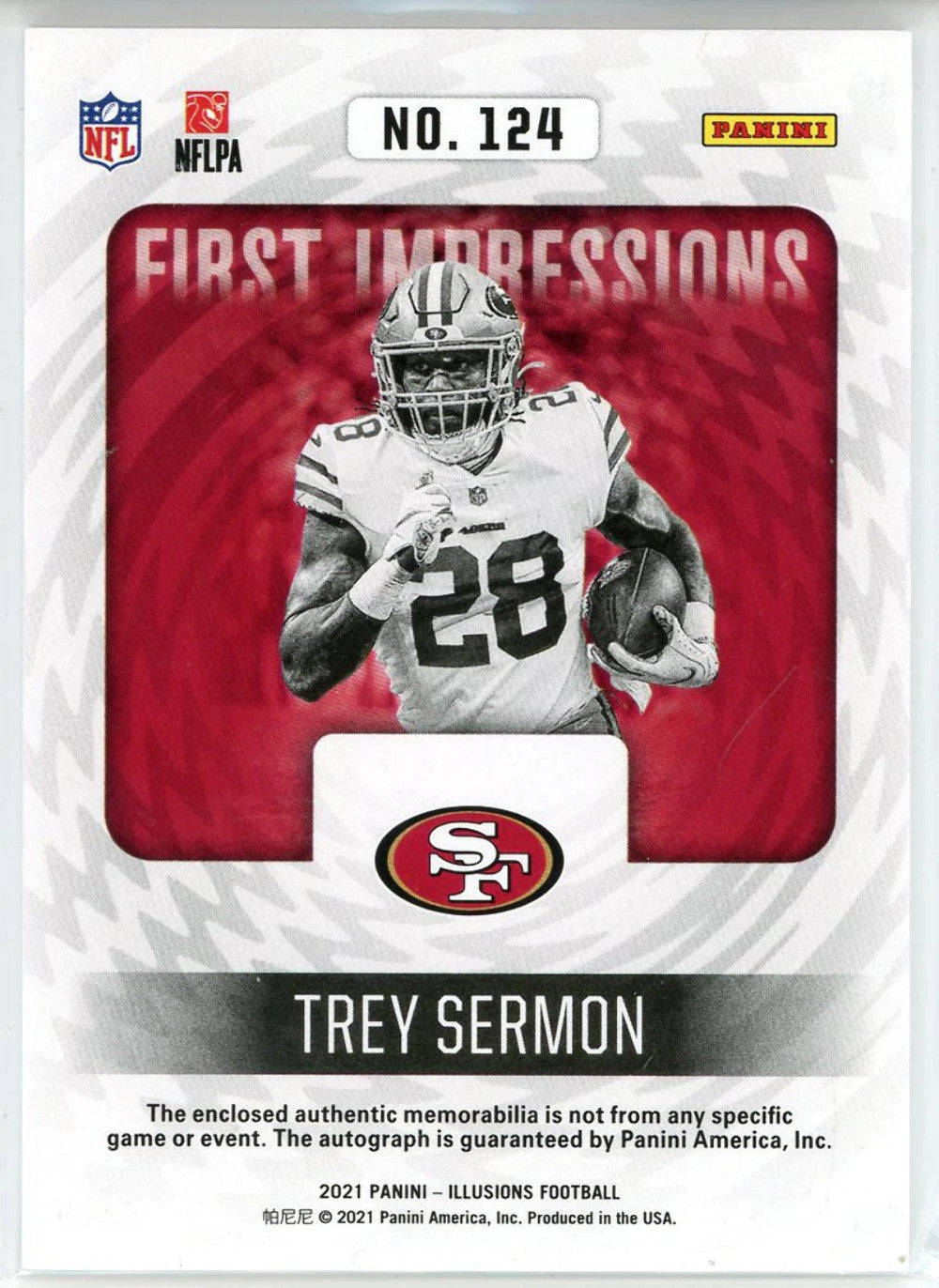 Trey Sermon Autographed 2021 Panini Illusions First Impressions Rookie Patch Car