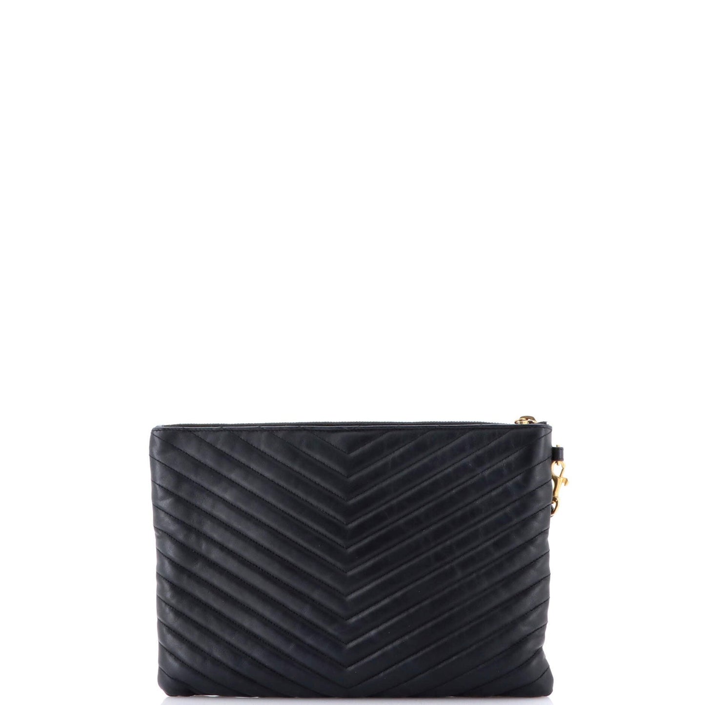Saint Laurent Classic Monogram Wristlet Pouch Matelasse Chevron Leather Medium
