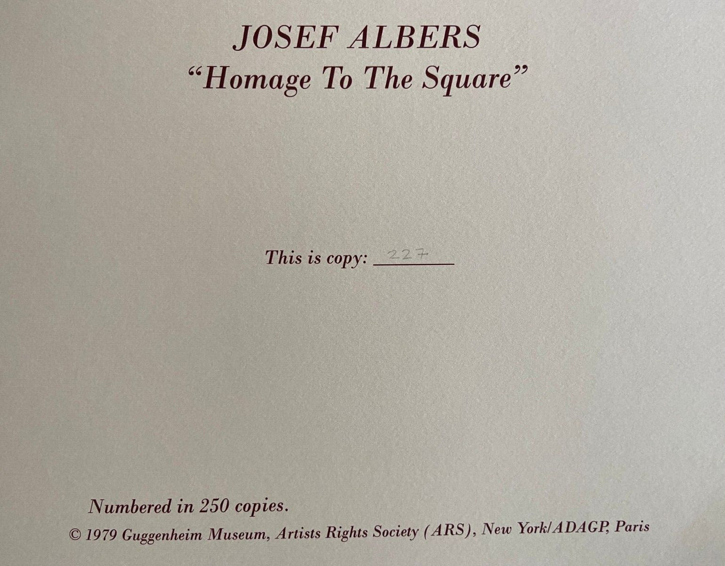 Josef Albers Lithograph Guggenheim Museum Coa