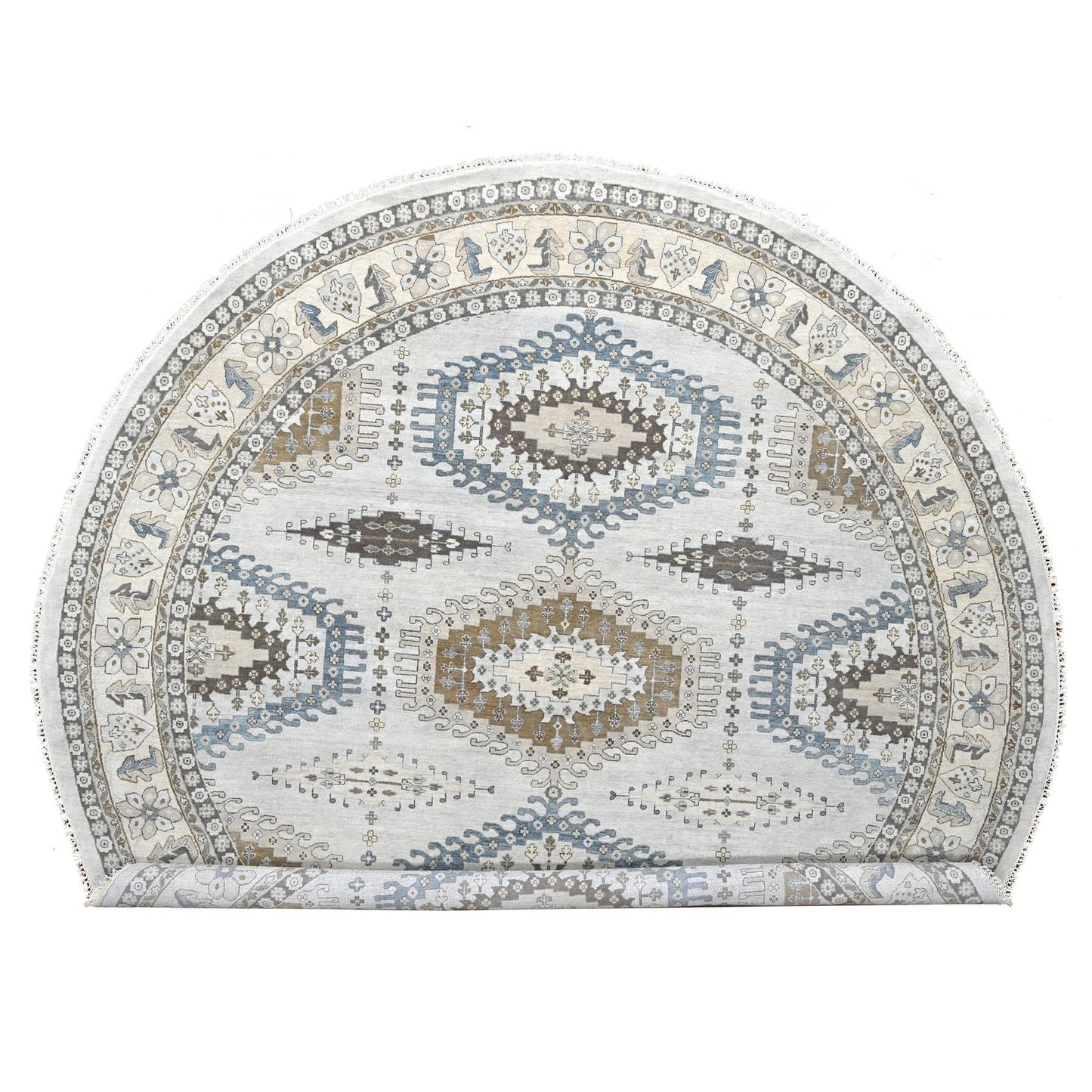 12'X12' Gray Hand Knotted Farsian Geometrical Medallions Wool Round Rug