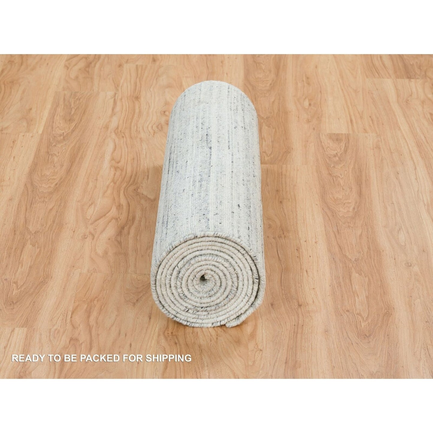 2'8"X13'10" Ivory Wool Hand Loomed Modern Striae Runner Oriental Rug