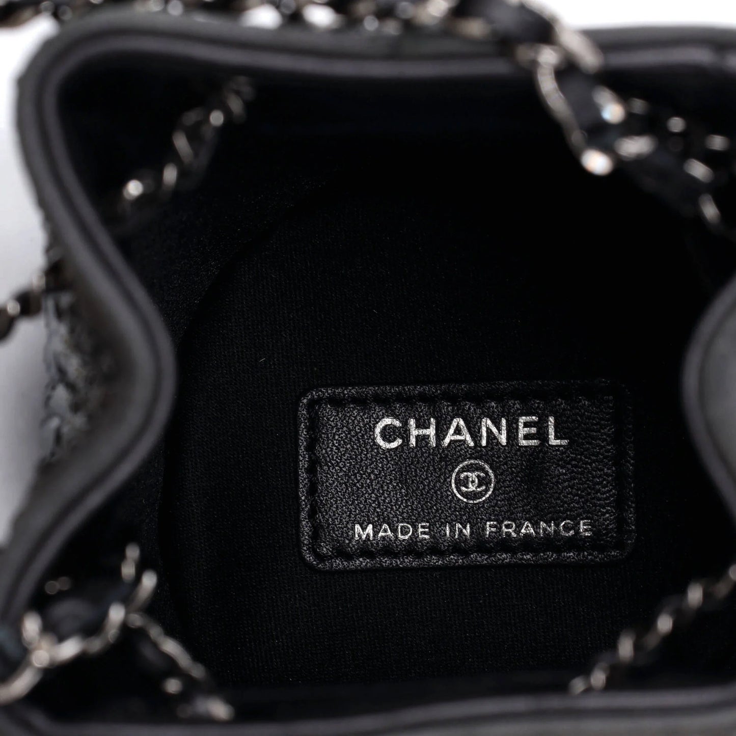 Chanel Pearl Crush Drawstring Bucket Bag Strass Embellished Leather Mini