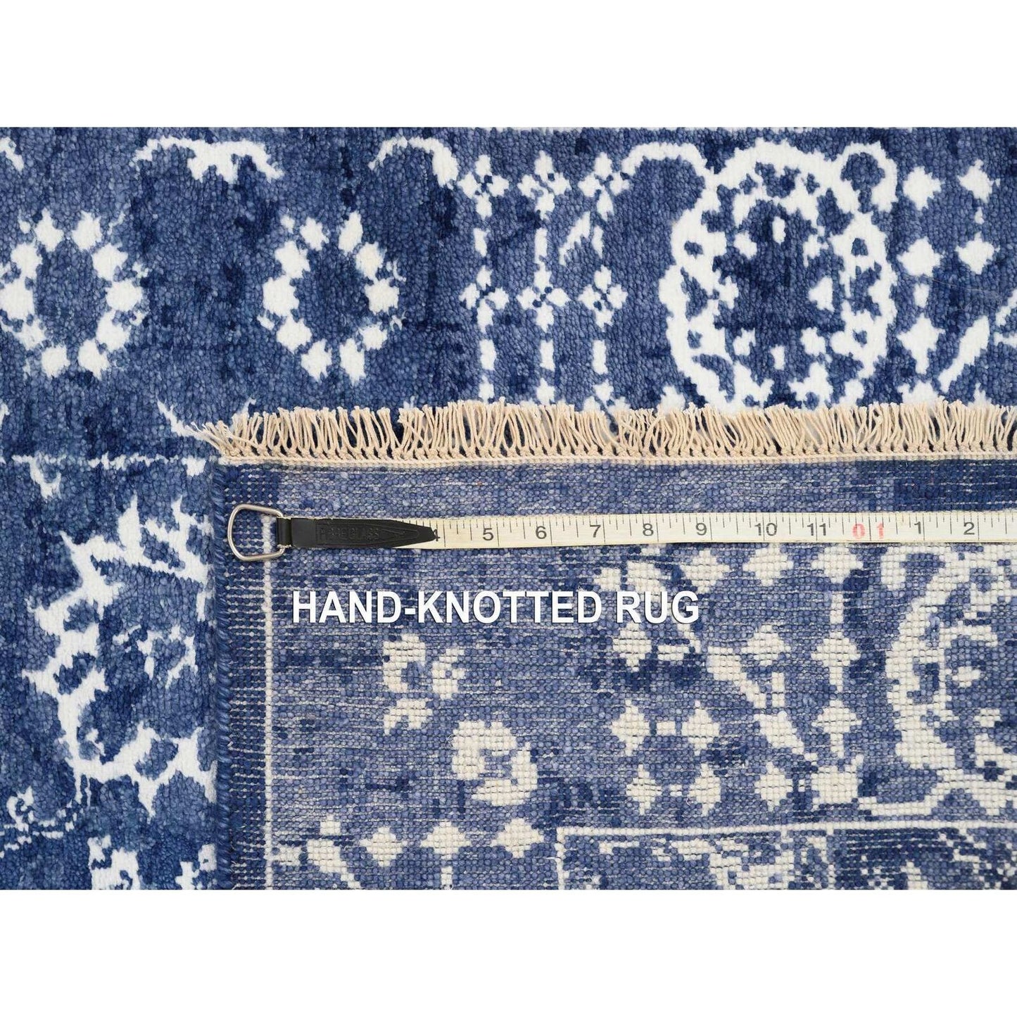 2'6"X23'10" Wool And Silk Blue Tebraz Hand Knotted Xl Runner Rug